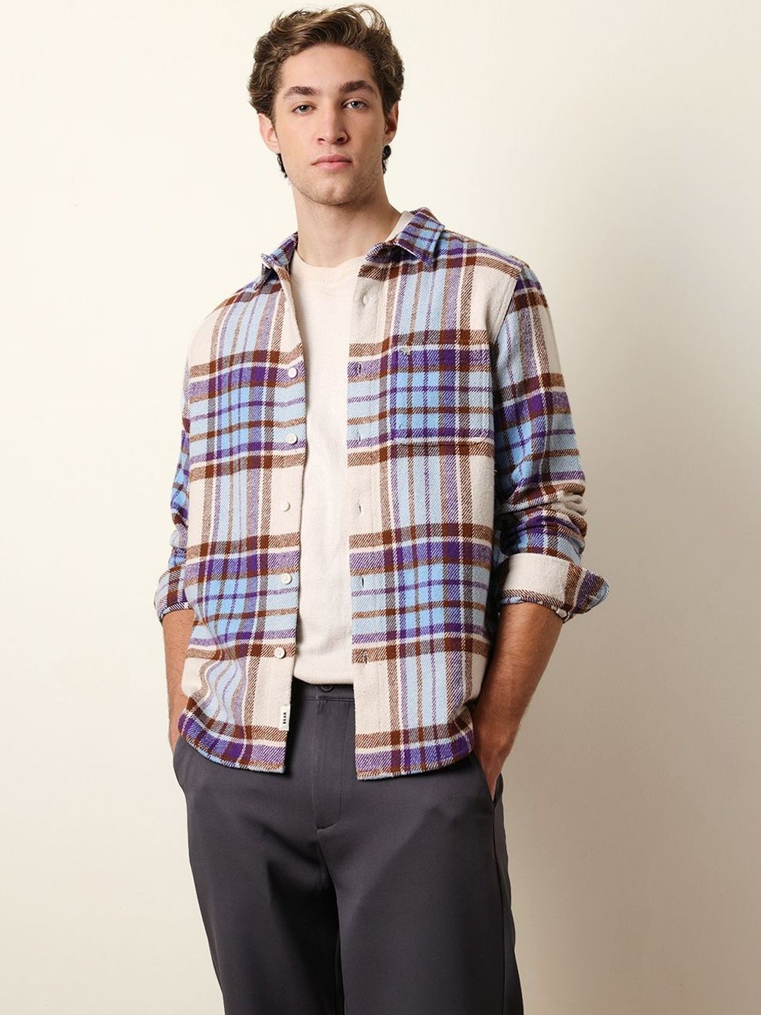 THE BEAR HOUSE Men Pure Cotton Checked Flannel Shirt-picture-43