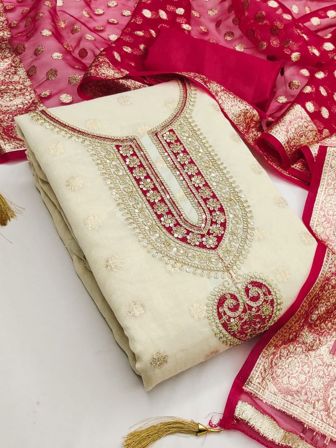 KALINI Embroidered Pure Cotton Unstitched Dress Material