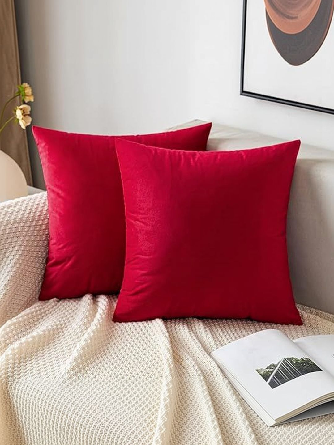 KNOTTING HOME Red Set of 2 Velvet Square Cushion Covers-picture-18