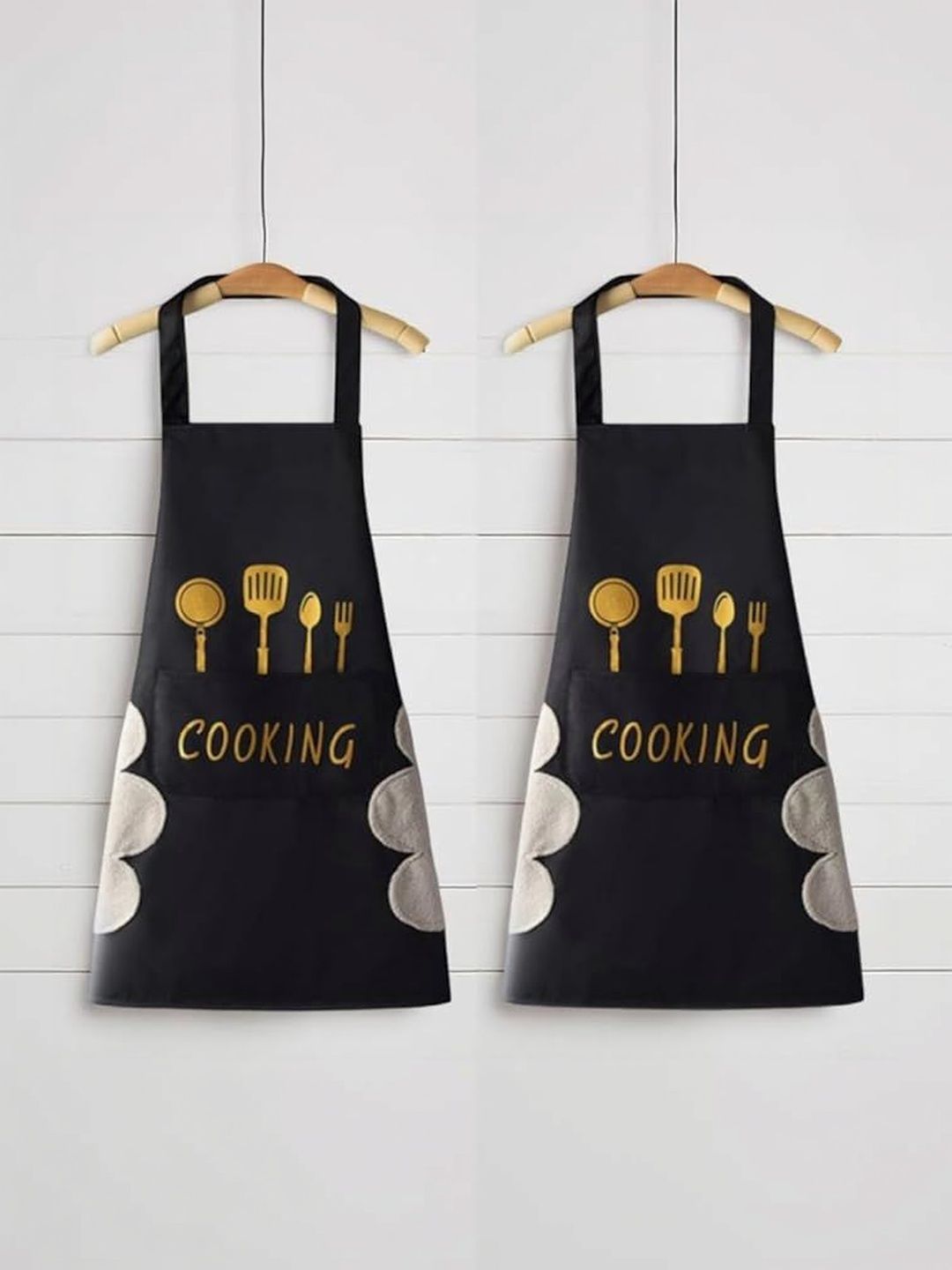 Ashmakam Pack Of 2 Printed Waterproof Aprons With Pocket & Side Hand-Wiping Towel-picture-57