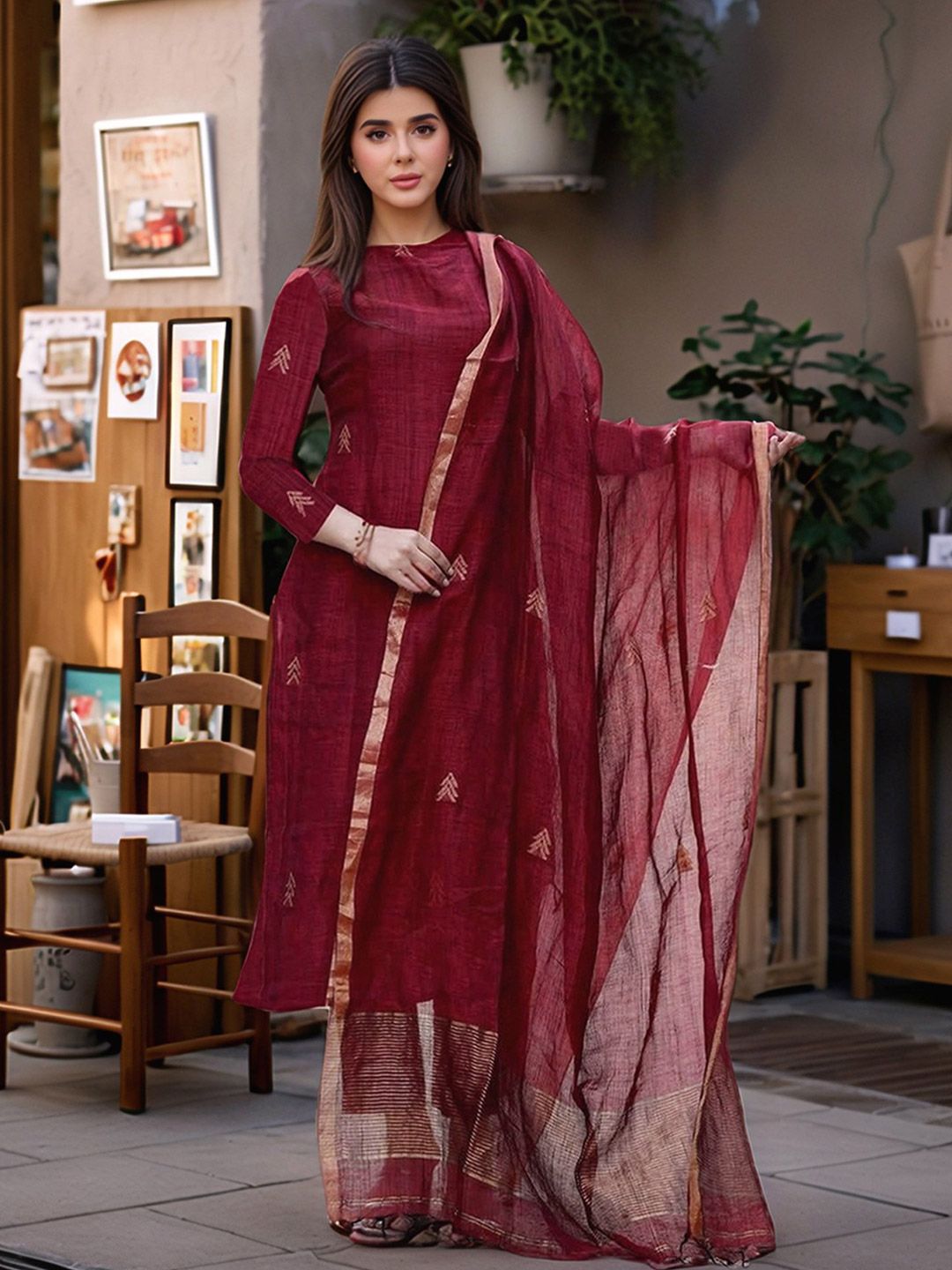 ADHIRITI Women Ethnic Motifs Regular Kurta with Trousers & With Dupatta-picture-46