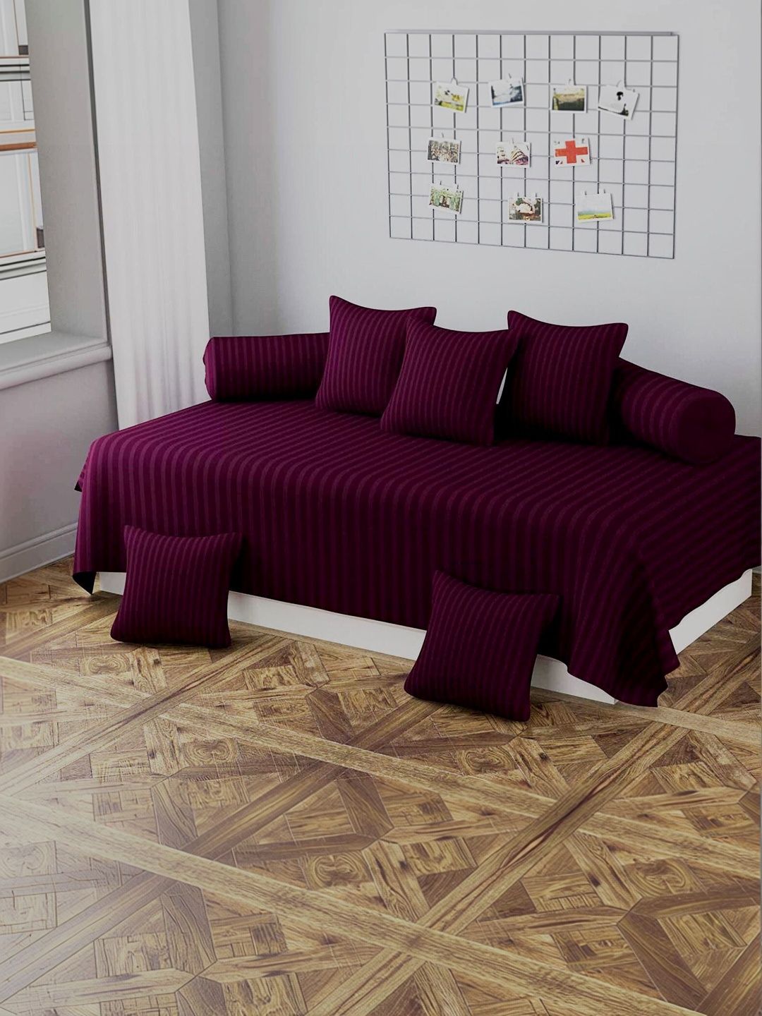 Homybees Purple Striped 210 TC Single Bedsheet with 1 Pillow Covers-image-48