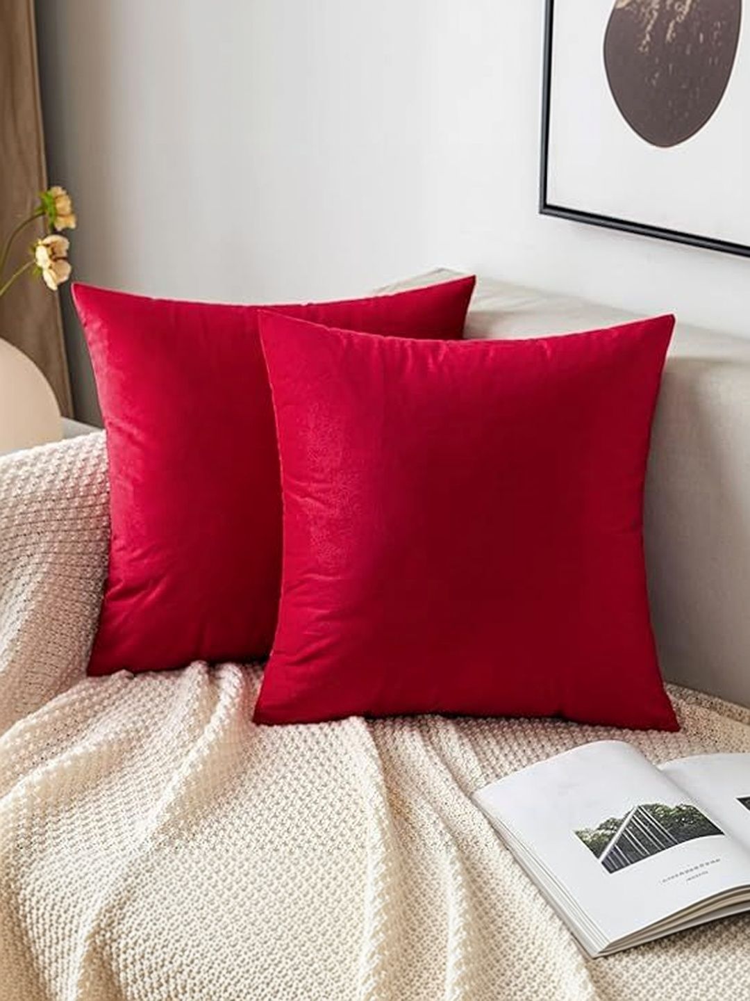 KNOTTING HOME Red Set of 5 Velvet Square Cushion Covers-picture-23