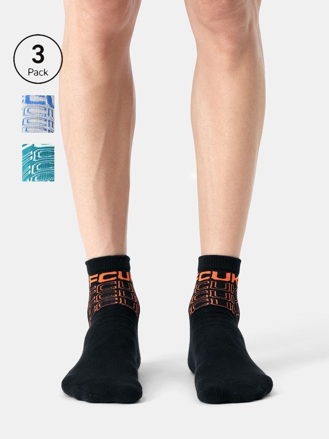 FCUK Men Pack Of 3 Printed Cotton Ankle Length Socks-picture-36