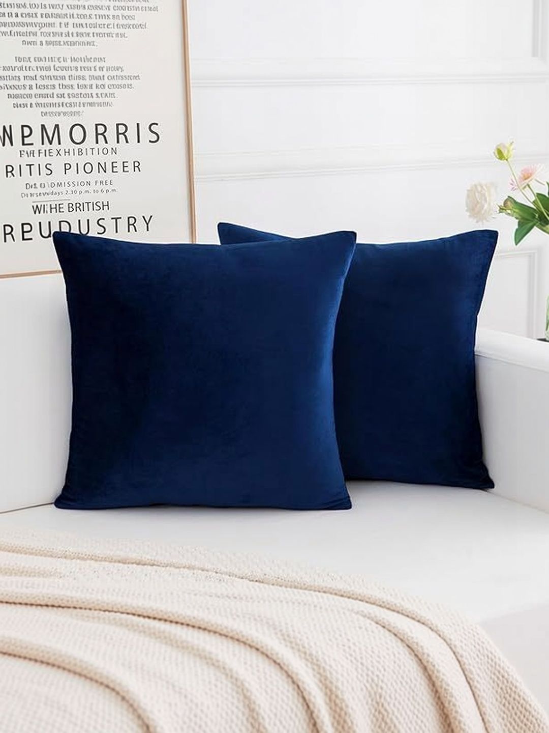 KNOTTING HOME Blue Set of 5 Velvet Square Cushion Covers-picture-13