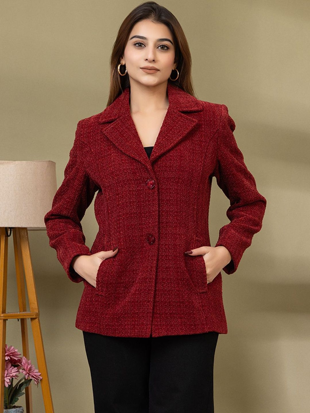 TWENTY ME Checked Notched Lapel Hip Length Overcoat-picture-14