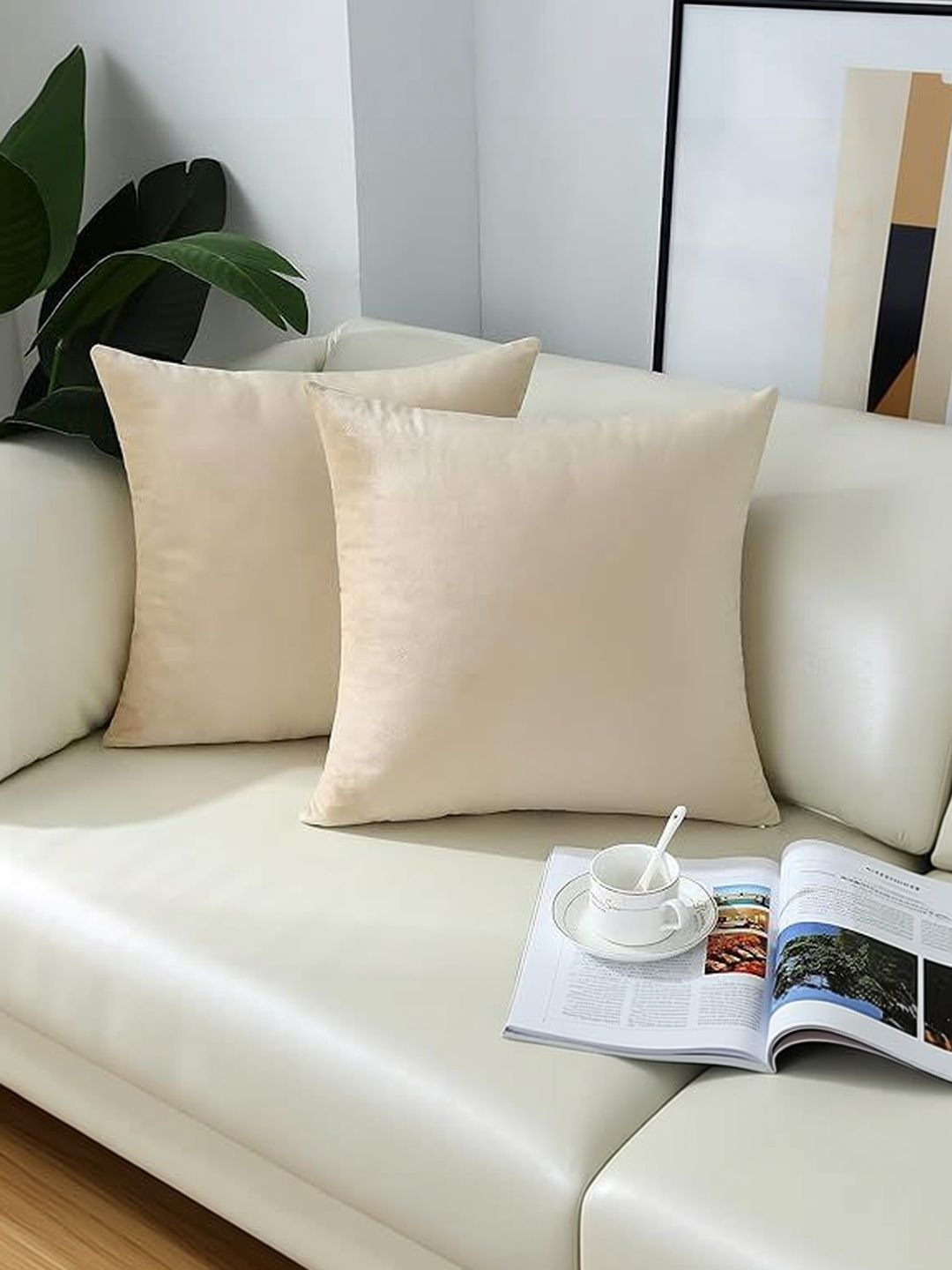 KNOTTING HOME Beige Set of 5 Velvet Square Cushion Covers-picture-15