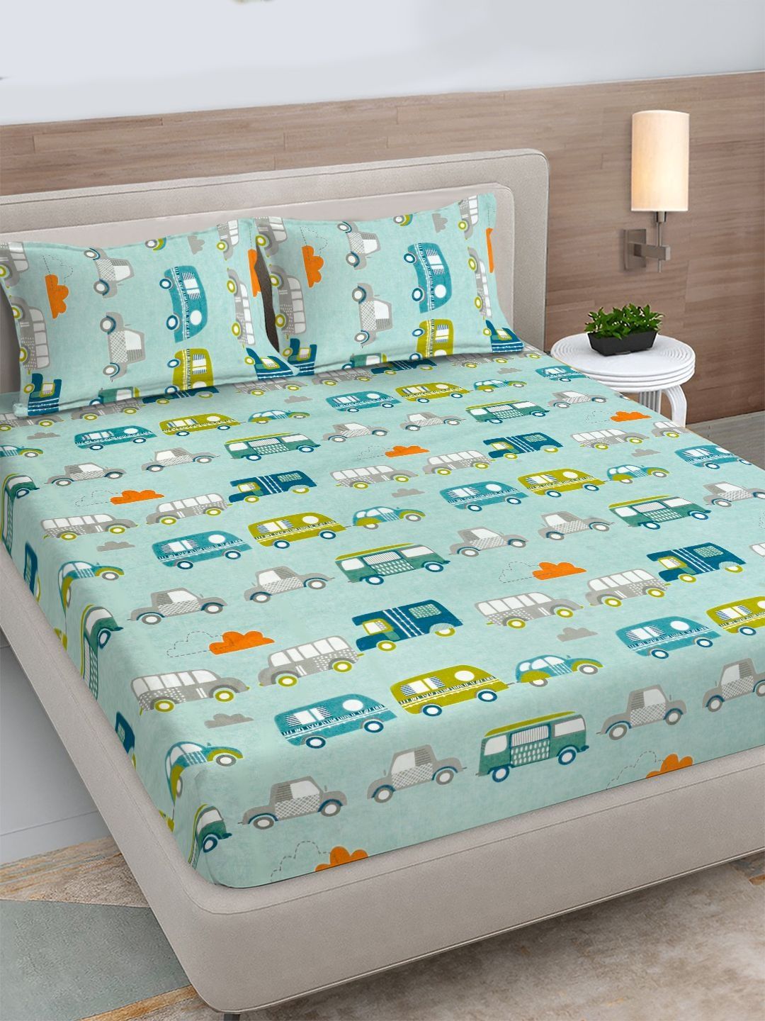 FABINALIV Blue Conversational 300 TC King Bedsheet with 2 Pillow Covers-picture-21