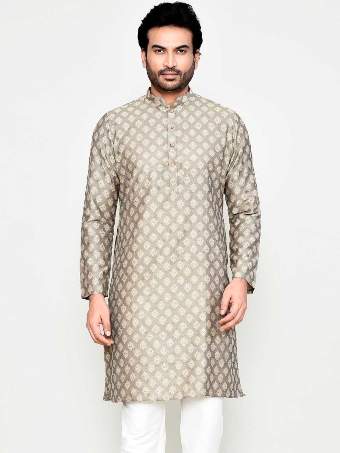 HERE&NOW Men Striped Jacquard Kurta