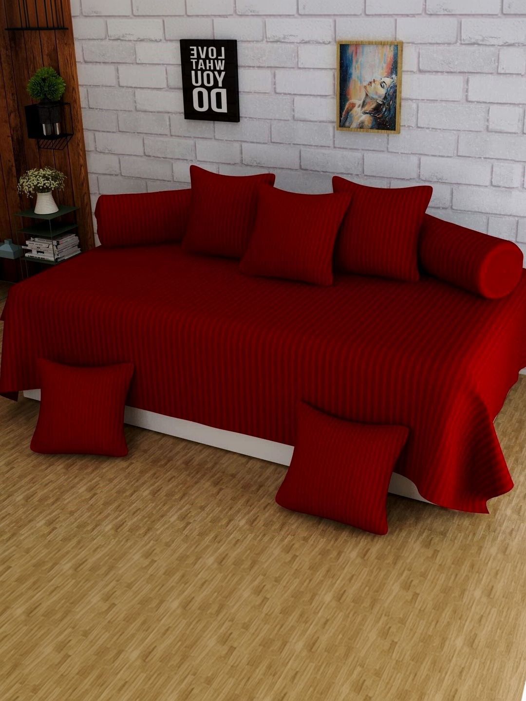 Homybees Red Striped 210 TC Single Bedsheet with Pillow Covers-image-1
