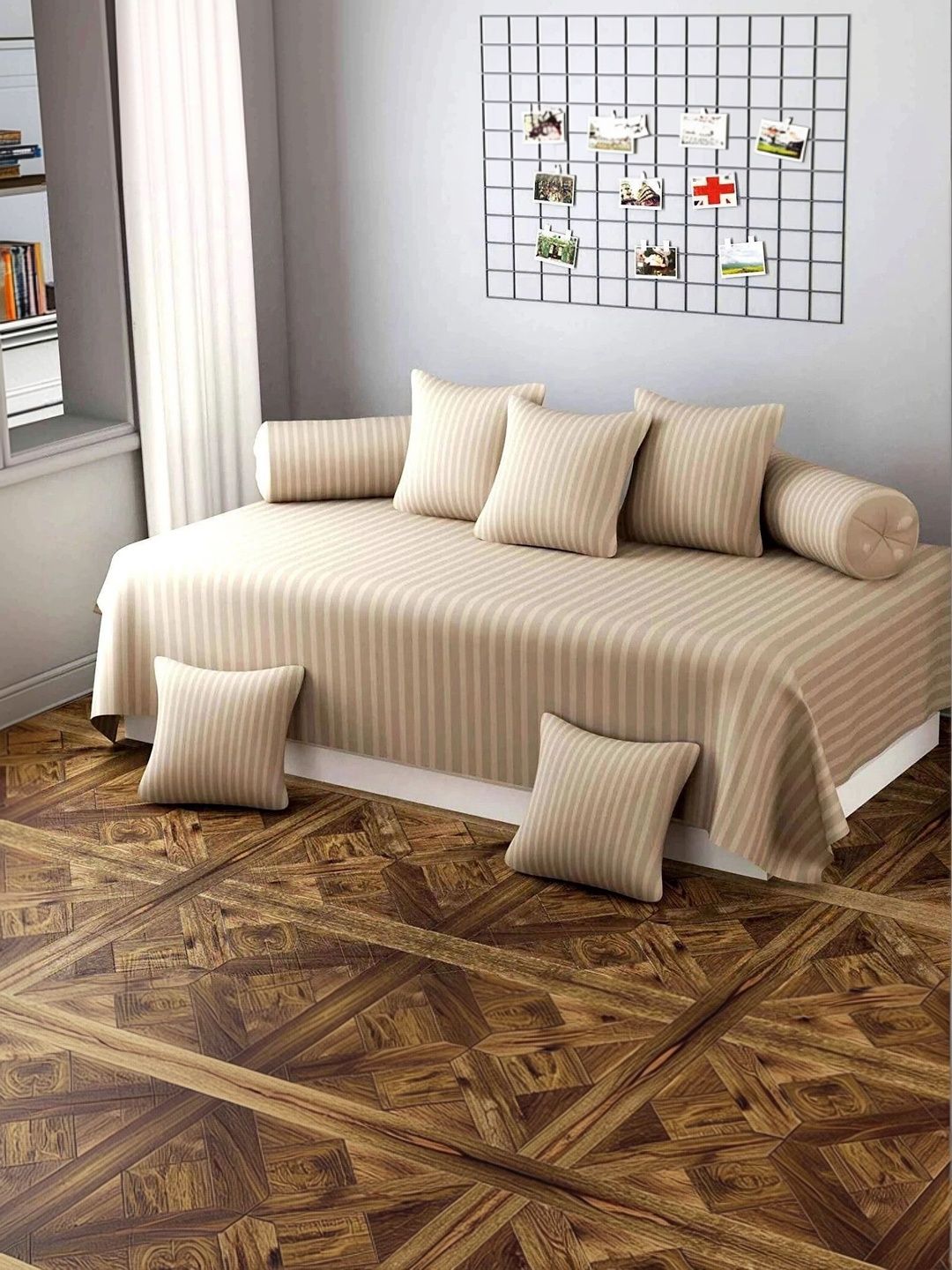 Homybees Tan Striped 210 TC Single Bedsheet with 2 Pillow Covers-picture-24