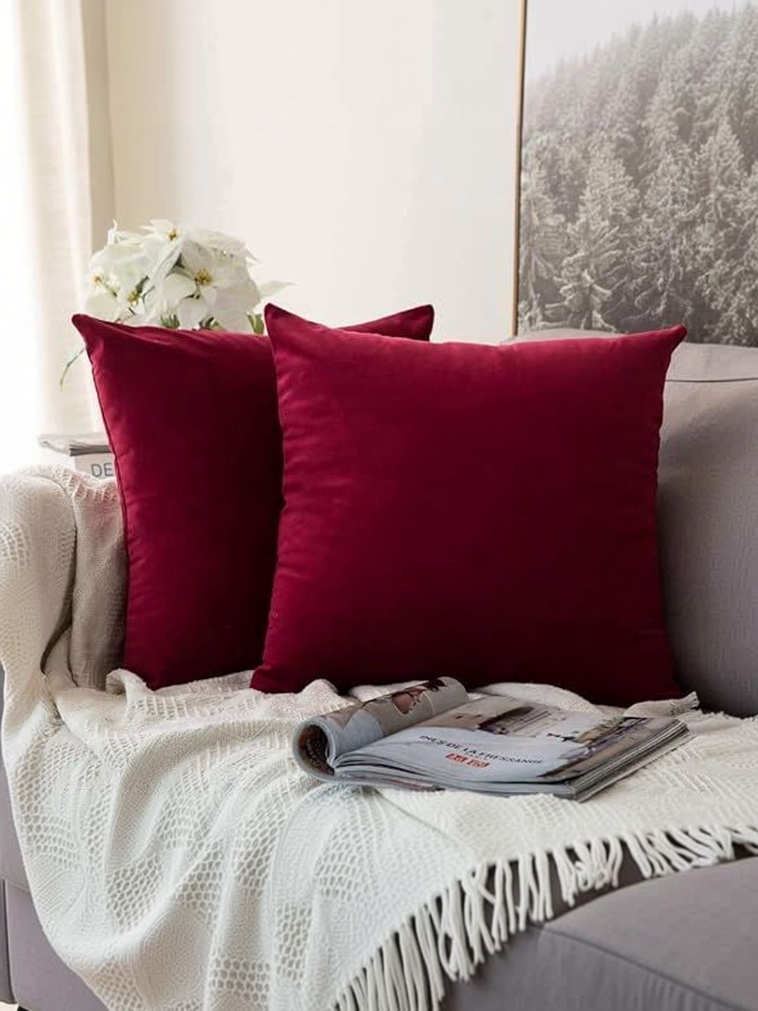 KNOTTING HOME Maroon Set of 2 Velvet Square Cushion Covers-picture-22