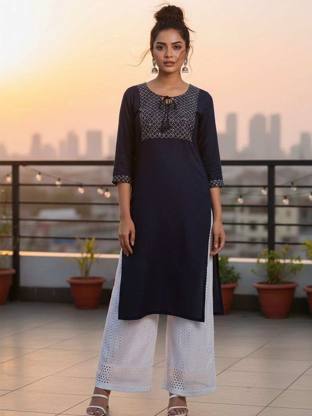 BAMSOM WEAR Women Embroidered Regular Sequinned Kurta with Palazzos