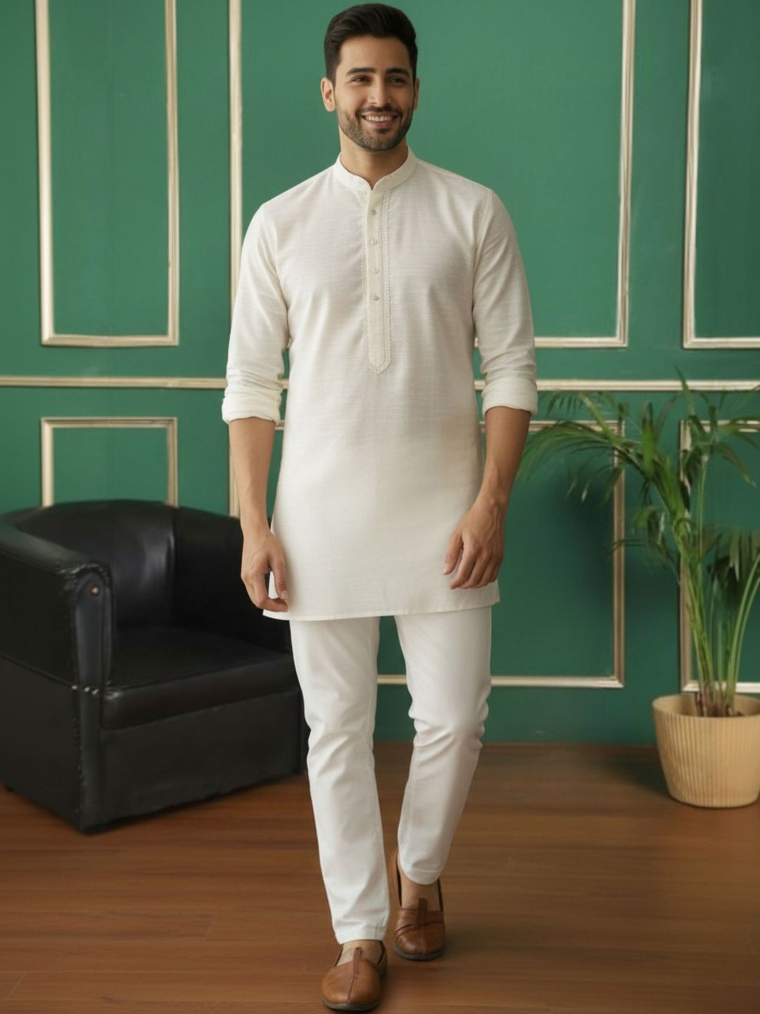 TATTVA Men Thread Work Pastels Kurta-picture-37