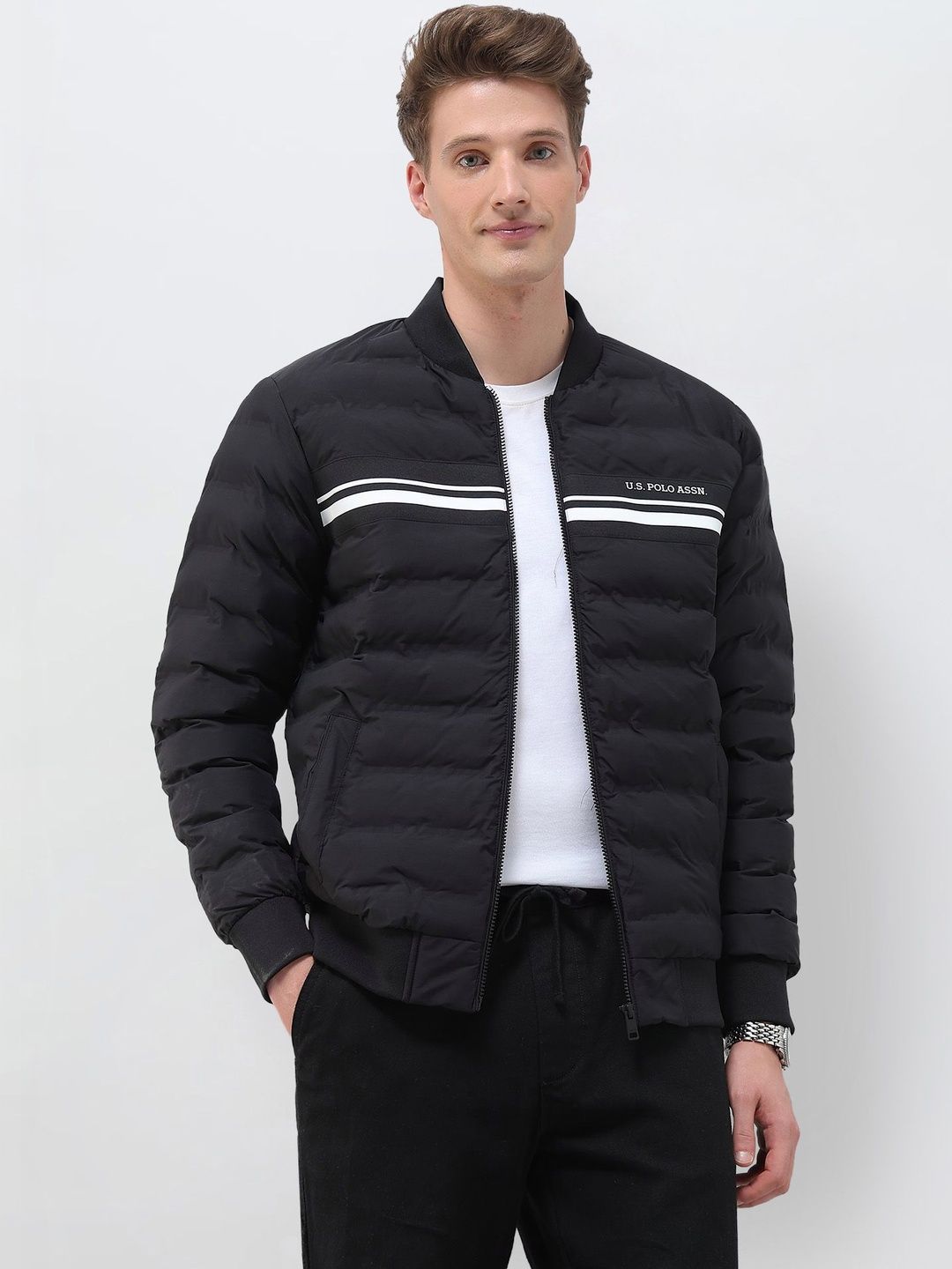 U.S. Polo Assn. Men Brand Logo Colourblocked Lightweight Bomber Jacket-picture-39