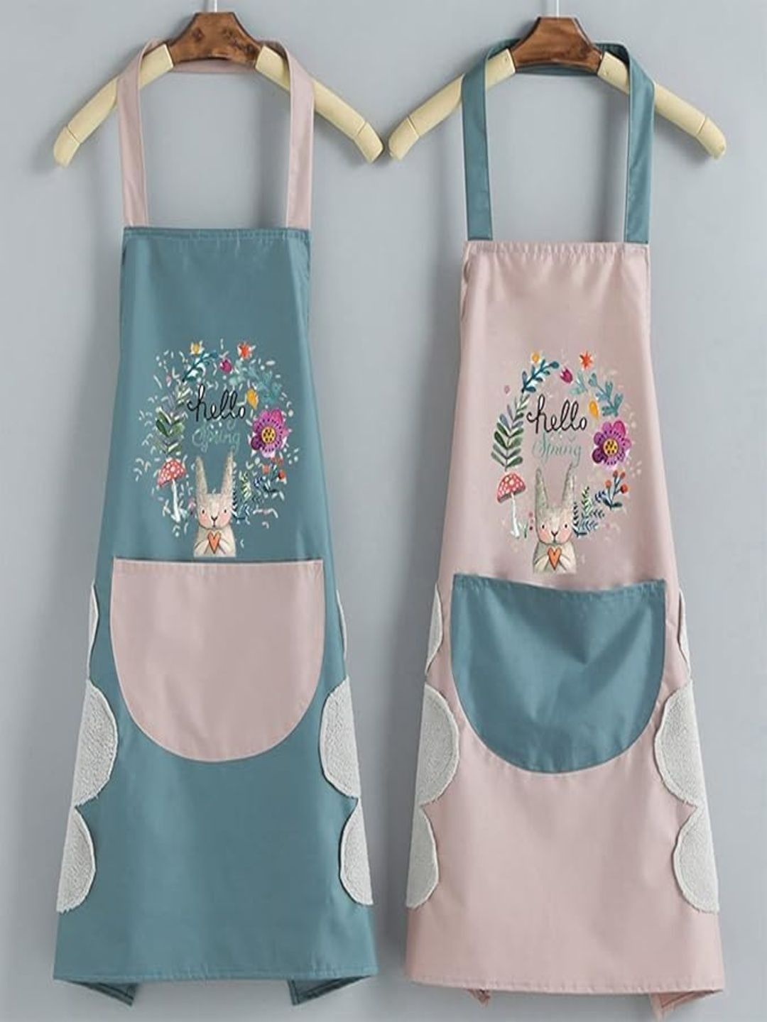 Ashmakam Pack Of 2 Printed Waterproof Aprons With Pocket & Side Hand-Wiping Towel-picture-50