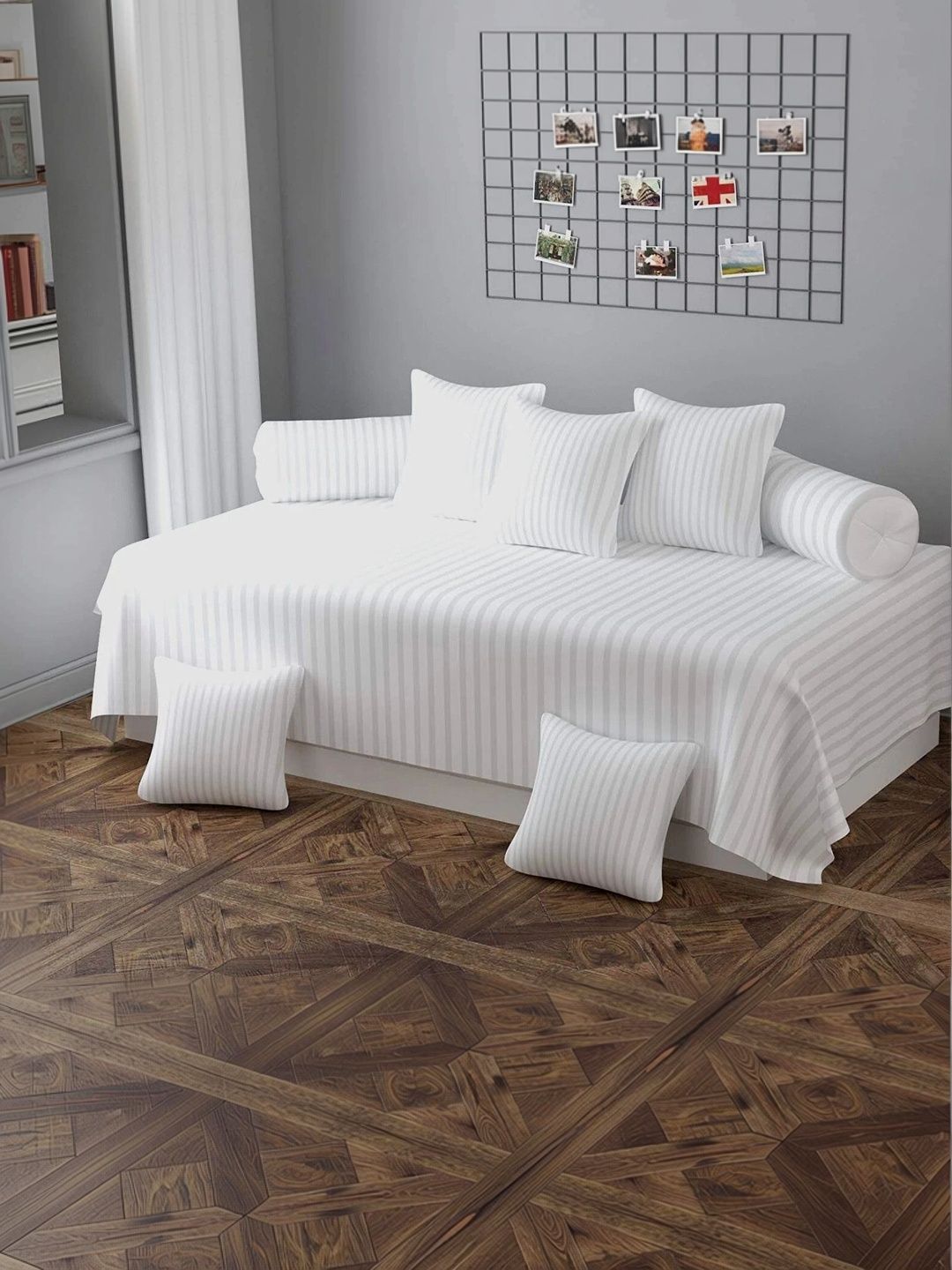 Homybees White Striped 210 TC King Bedsheet with 4 Pillow Covers-image-41