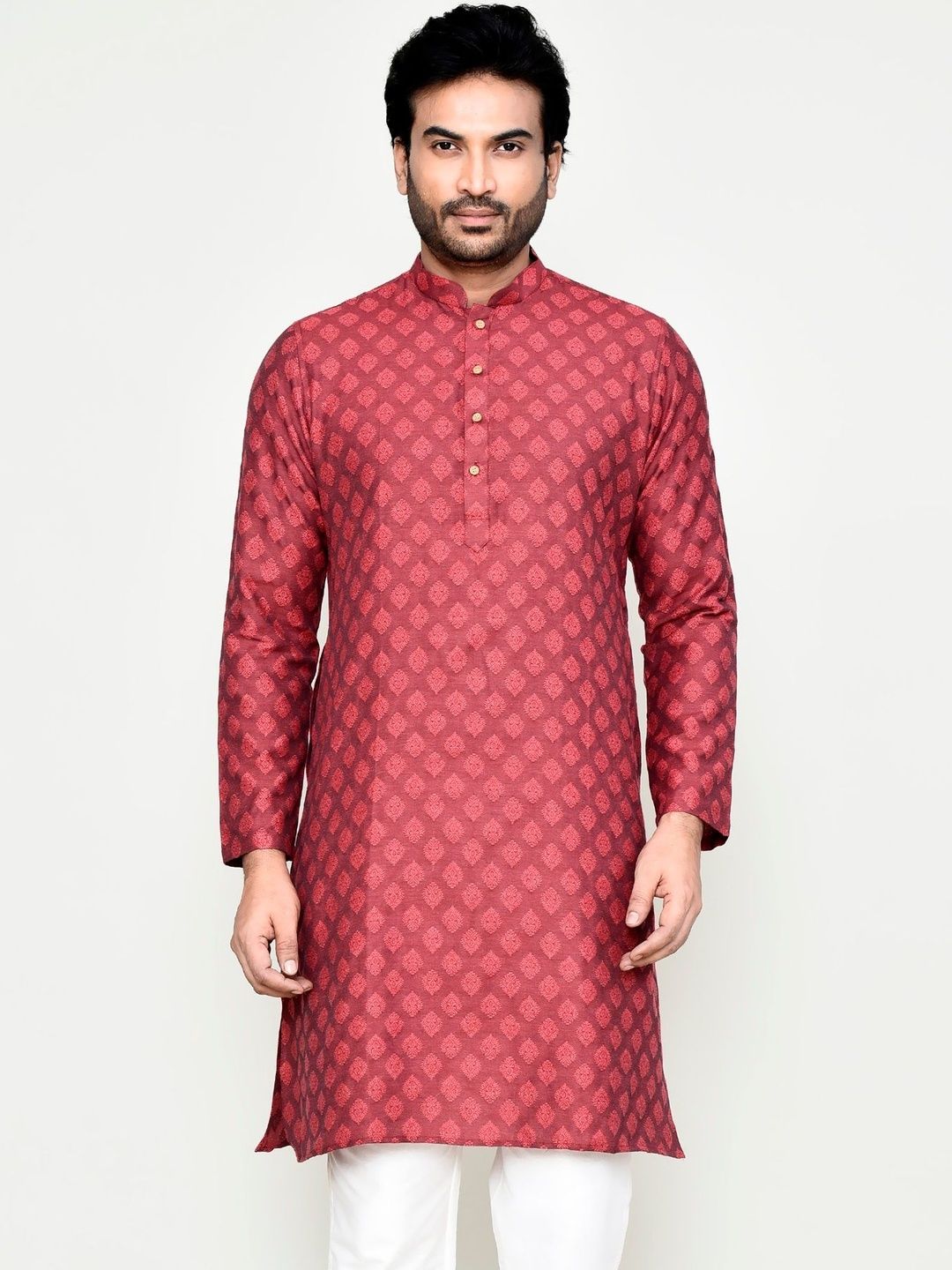 HERE&NOW Men Striped Jacquard Kurta