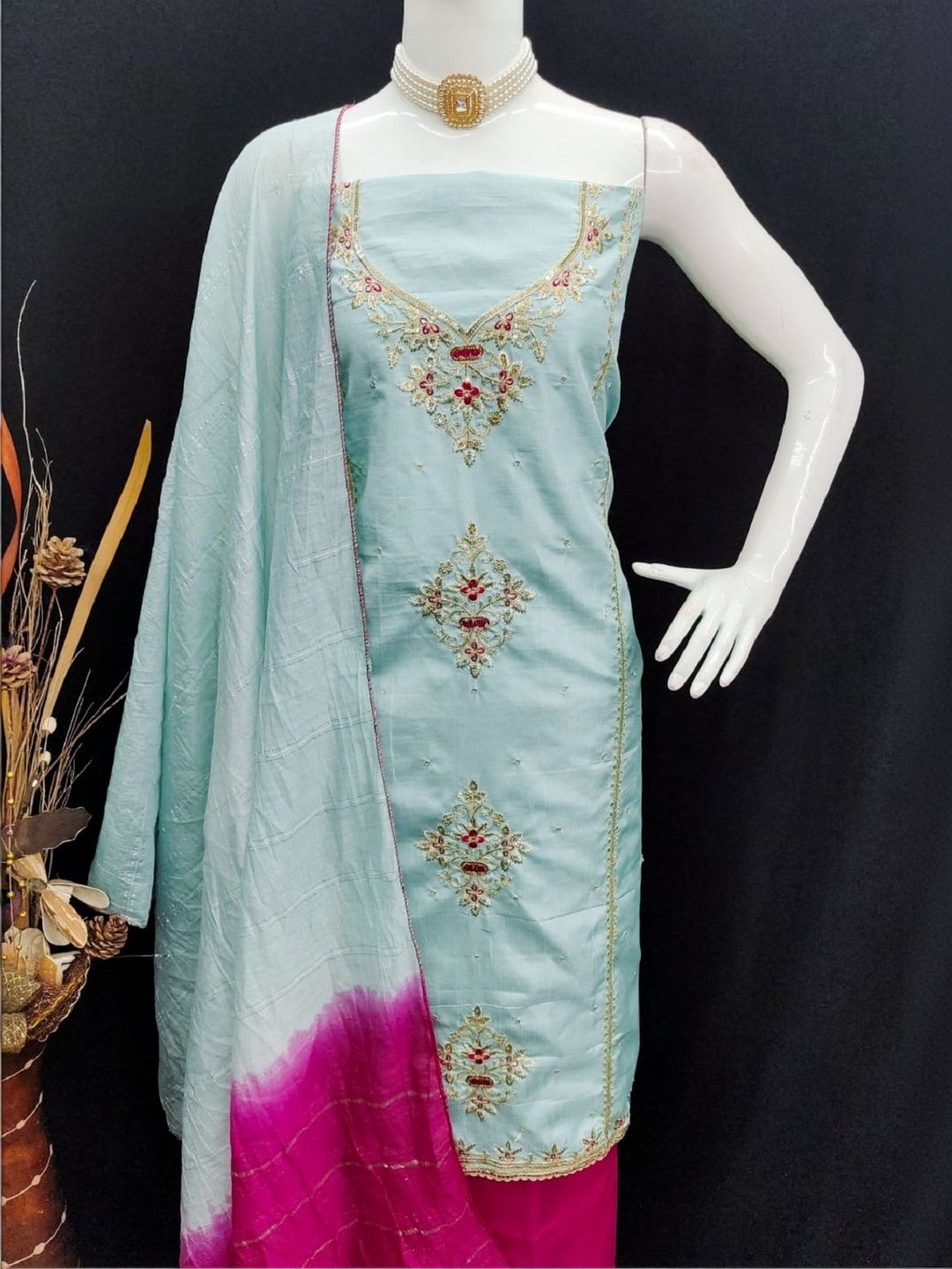 VARNI FABRICS Embroidered Pure Cotton Unstitched Dress Material-picture-32