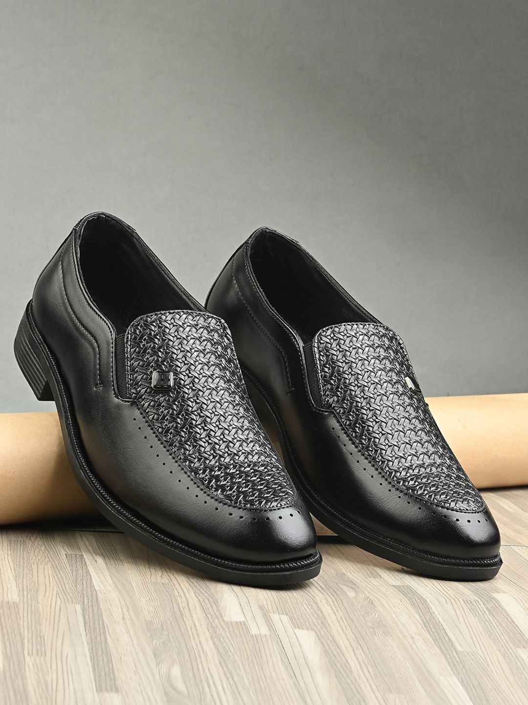 HERE&NOW Textured Round Toe Slip-On Loafers Formal Shoes-picture-16