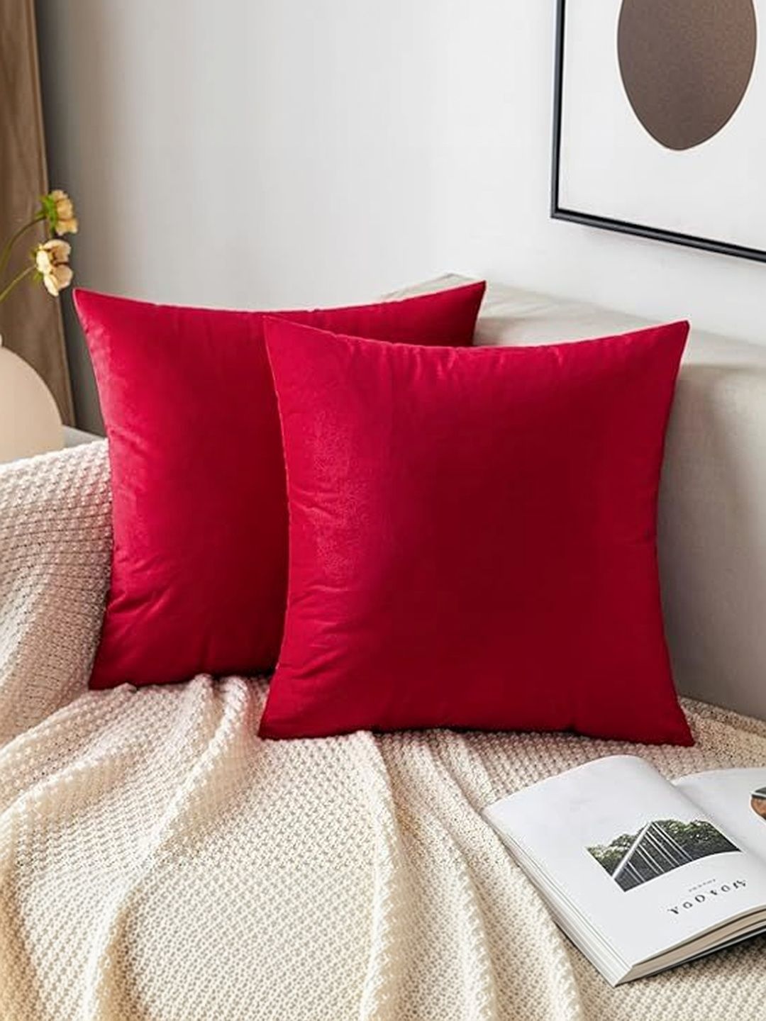 KNOTTING HOME Red Set of 2 Velvet Square Cushion Covers-picture-27
