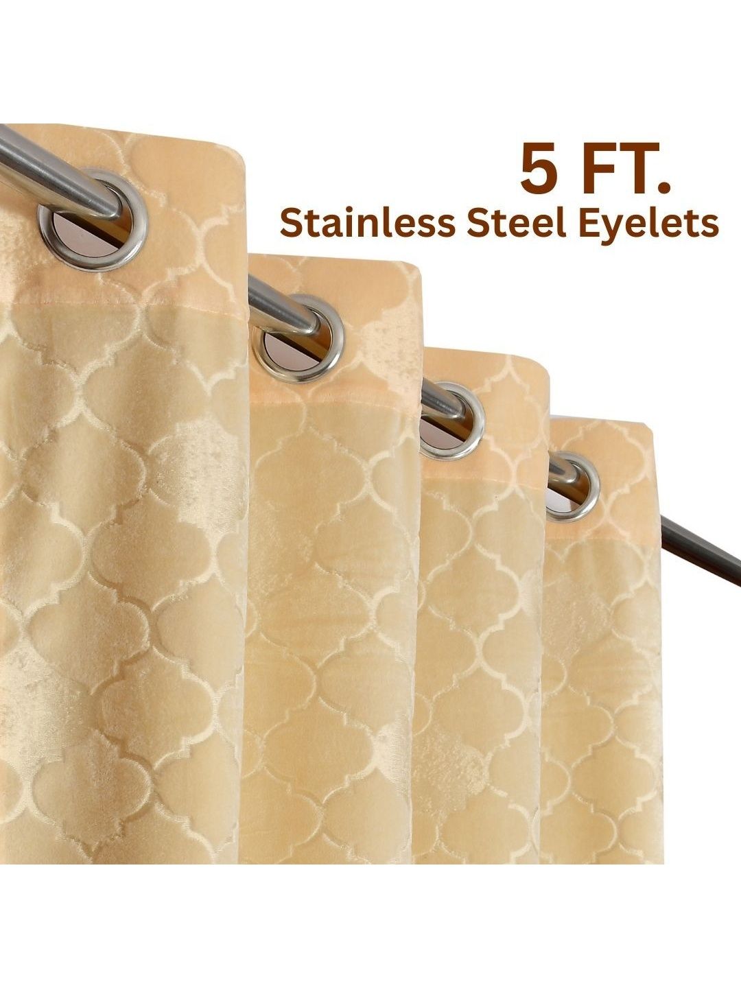 GEET CREATIONS Cream-Coloured Set of 2 Geometric Room Darkening Window Curtain-picture-16