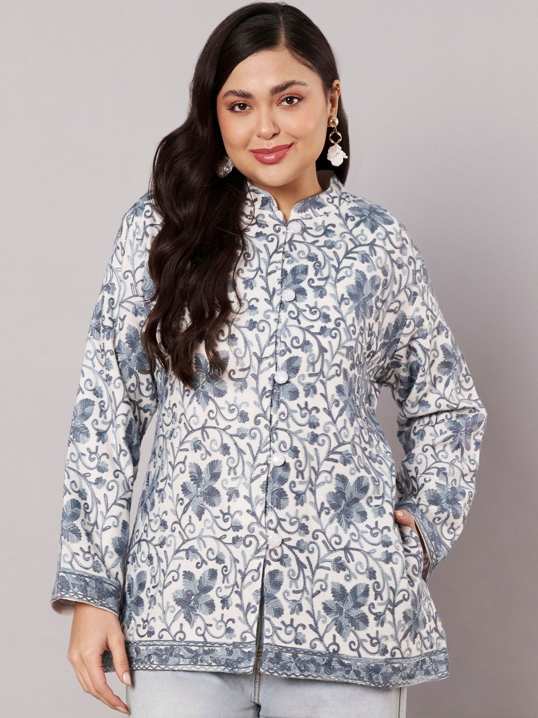 SWI Stylish Women Floral Woollen Lightweight Open Front Jacket with Embroidered-picture-21