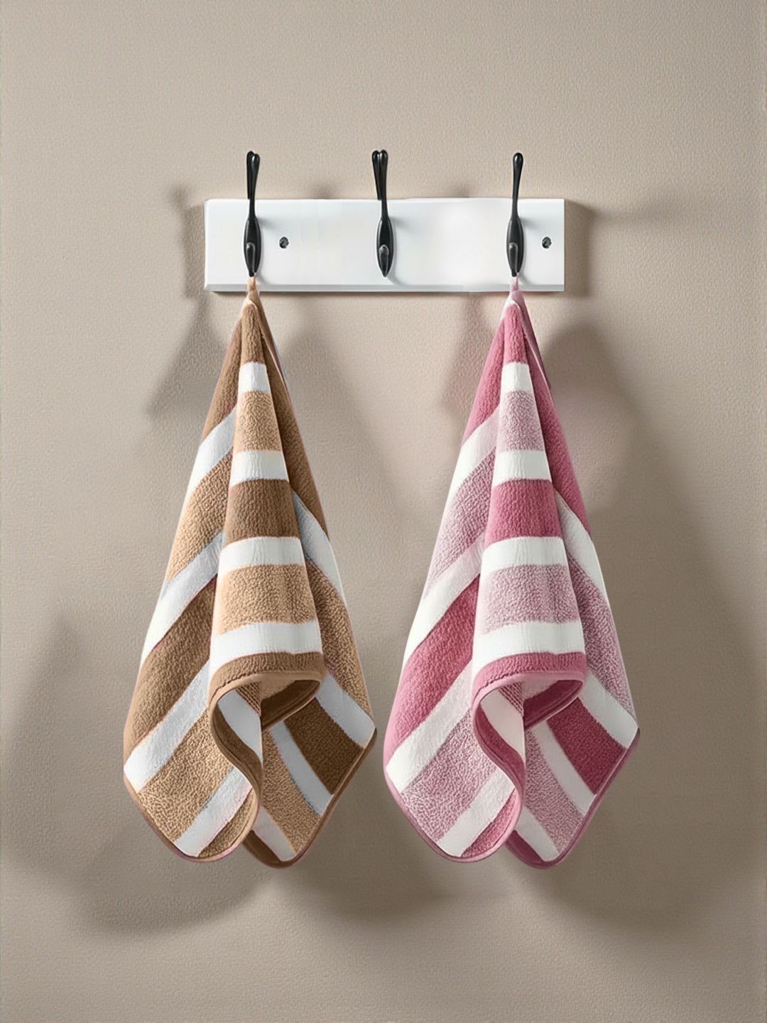 MAXOSHINE 2-Pcs Brown & White Striped 354 GSM Hand Towel-image-28