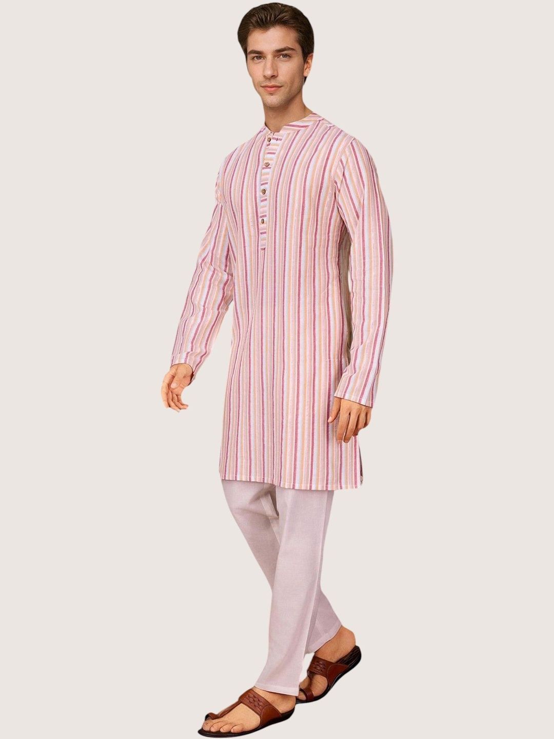 Anouk Rustic Men Printed Flared Sleeves Thread Work Kurta-picture-13