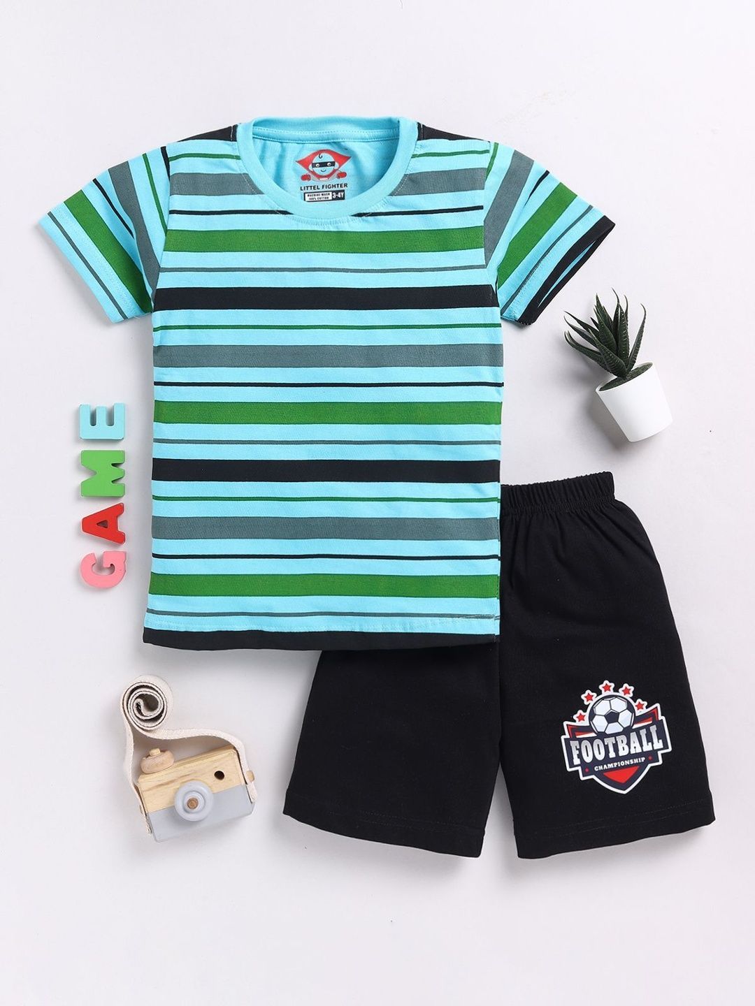 LITTLE FIGHTER Boys Striped T-shirt with Shorts-picture-16