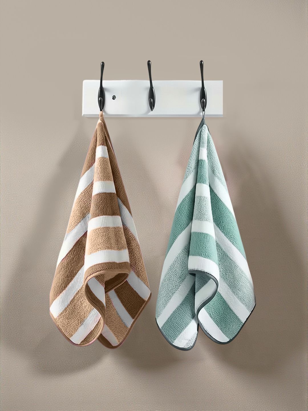 MAXOSHINE 2-Pcs Grey & Green Striped 354 GSM Hand Towel-image-22