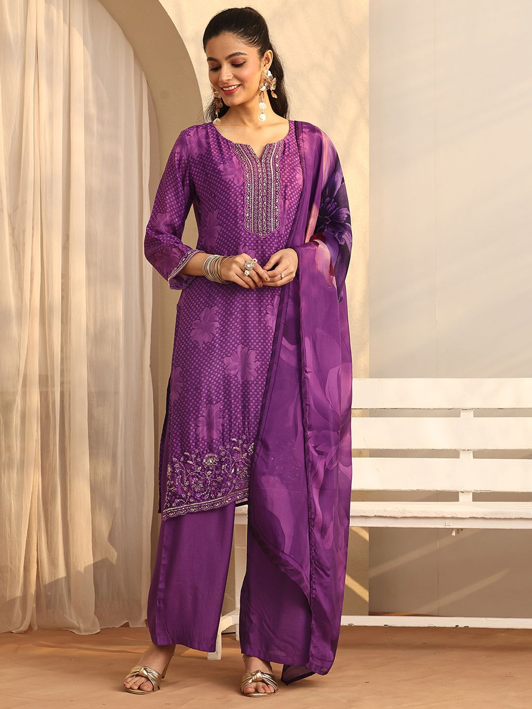 Libas Art Women Ethnic Motifs Regular Thread Work Kurta with Palazzos & With Dupatta-picture-23