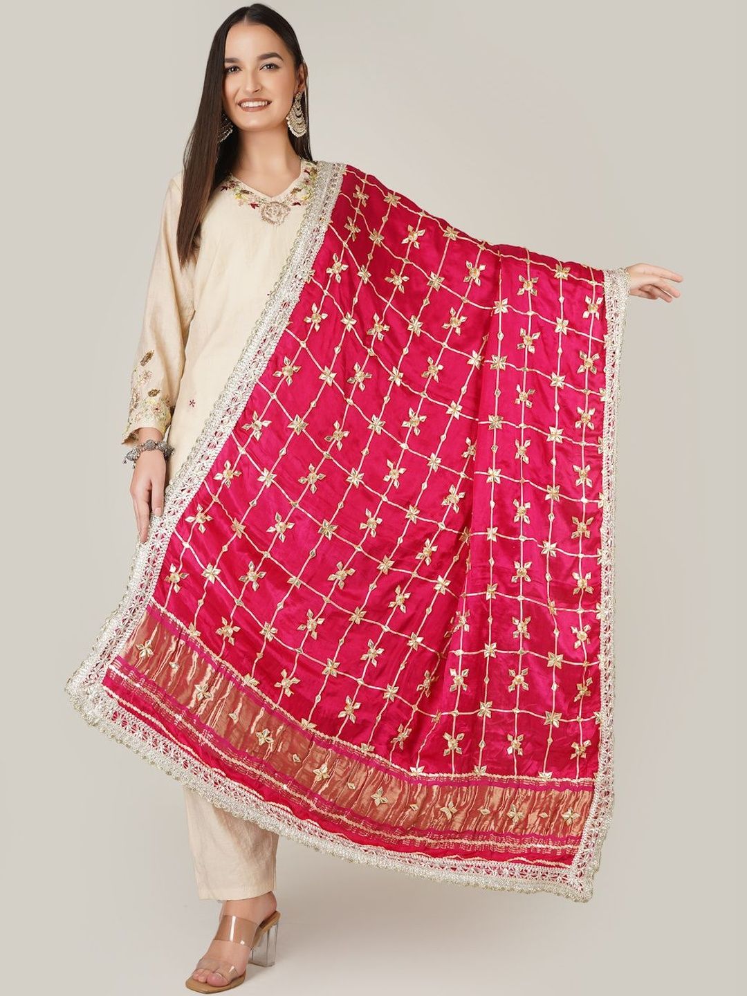 A R SILK DUPATTA HUB Ethnic Motifs Embroidered Dupatta with Gotta Patti-picture-33