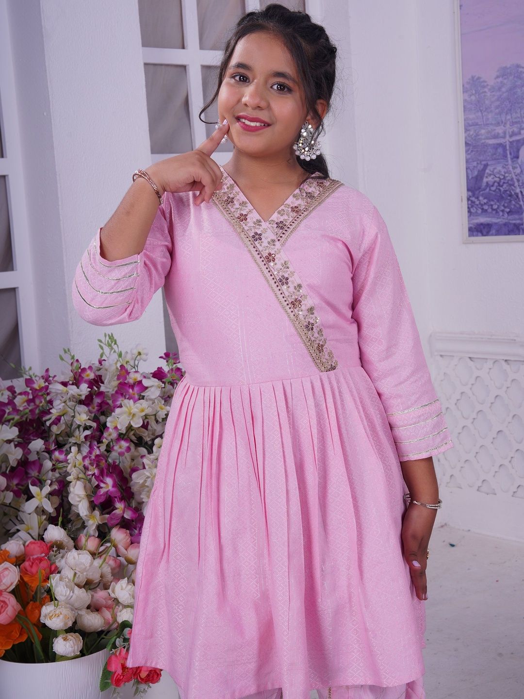 T4You Girls Ethnic Motifs Angrakha Sequinned Kurta with Dhoti Pants-picture-34