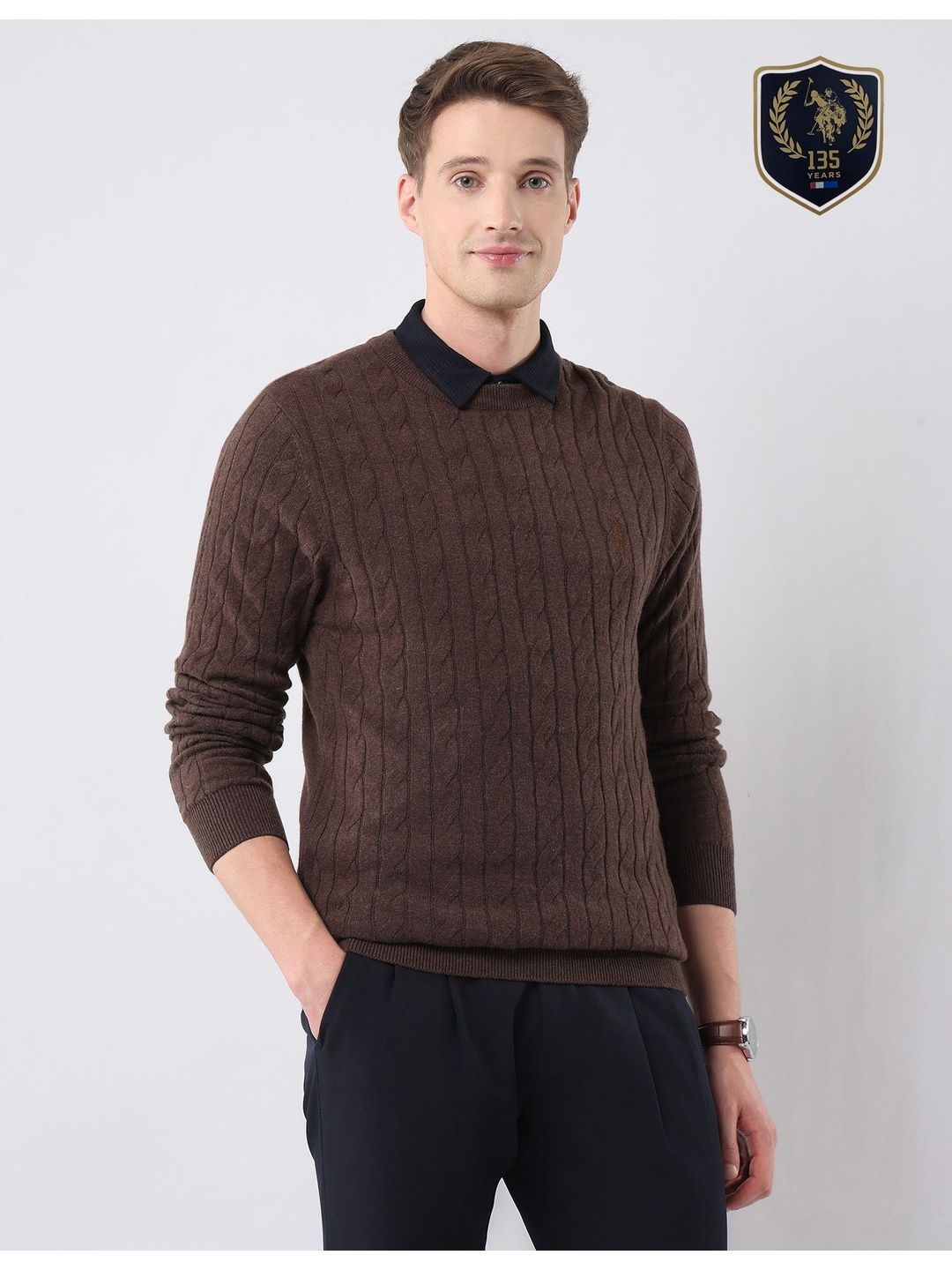U.S. Polo Assn. Men Cable Knit Woollen Pullover with Embroidered Detail-picture-47