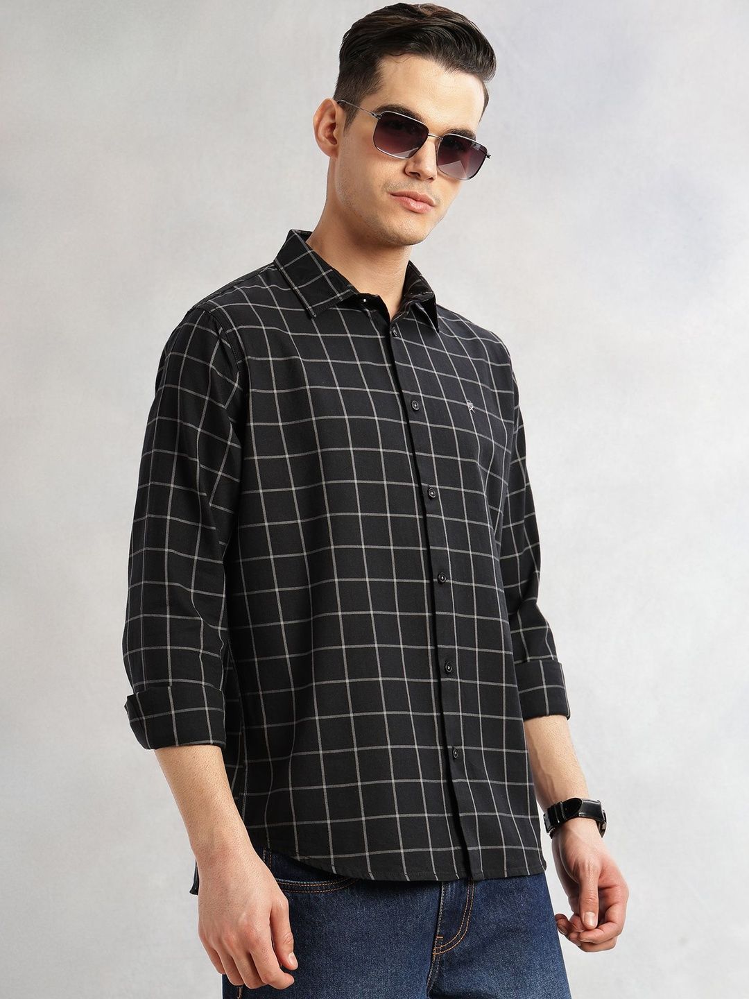 Thomas Scott Men Premium Slim Fit Windowpane Checks Checked Casual Shirt-picture-15