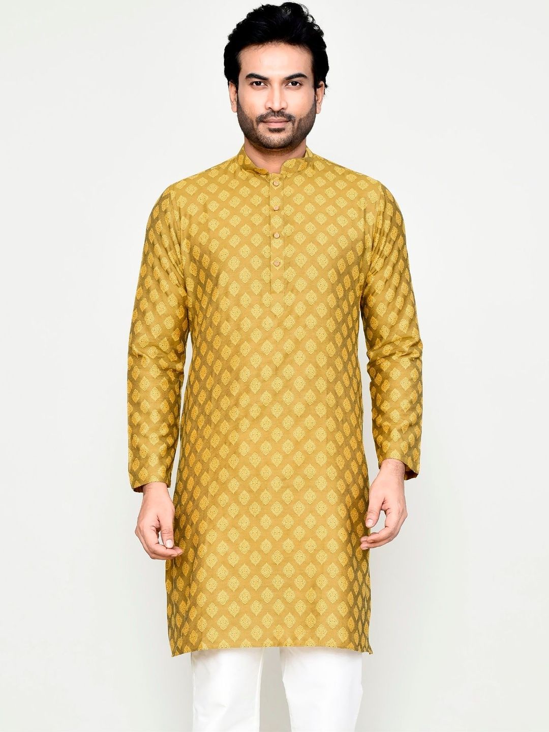 HERE&NOW Men Striped Jacquard Kurta