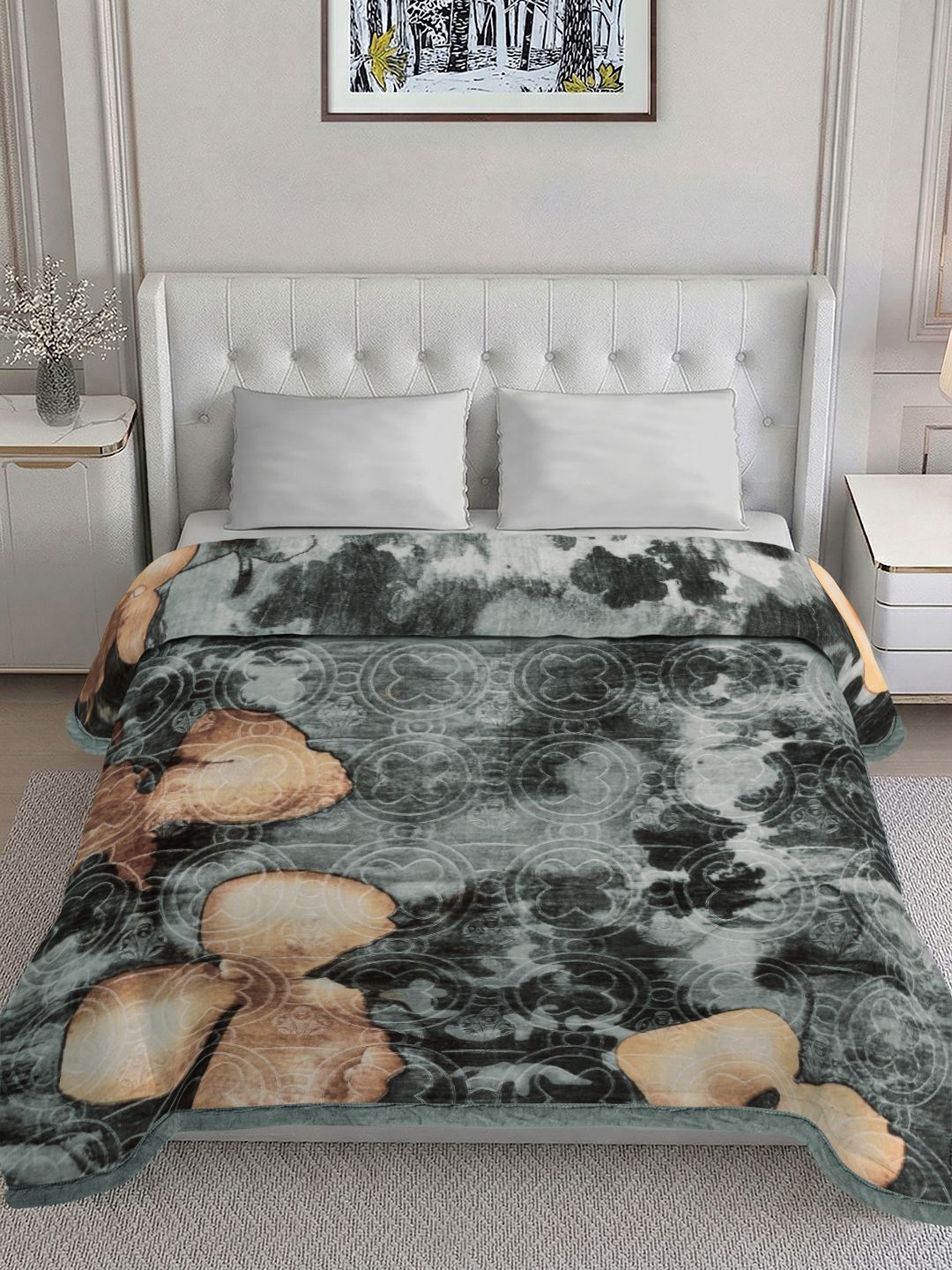 KLOTTHE Grey & White Floral Heavy Winter 1000 GSM Double Bed Blanket-image-29