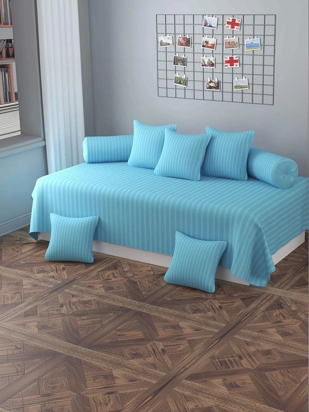 Homybees Turquoise Blue Striped 210 TC Single Bedsheet with 2 Pillow Covers-image-23