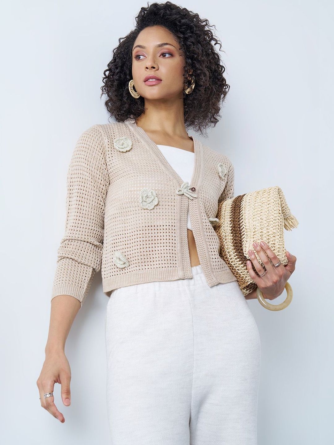 AKKRITI BY PANTALOONS Women Crop Cardigan with Applique Detail-picture-41