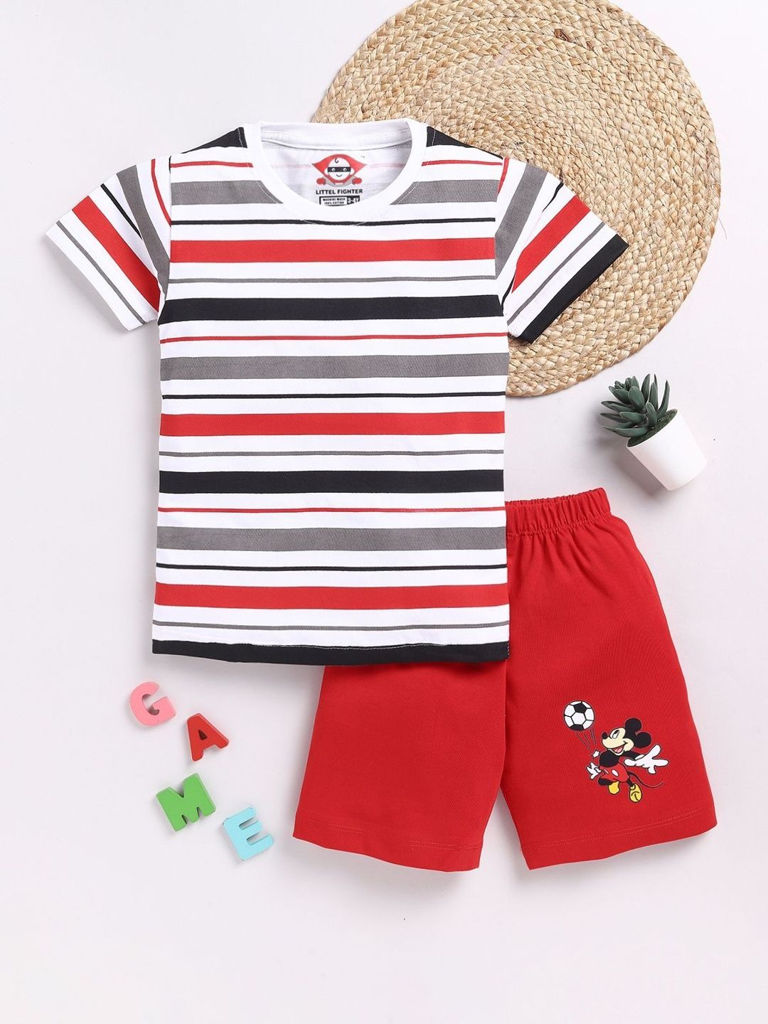 LITTLE FIGHTER Boys Striped T-shirt with Shorts-picture-13