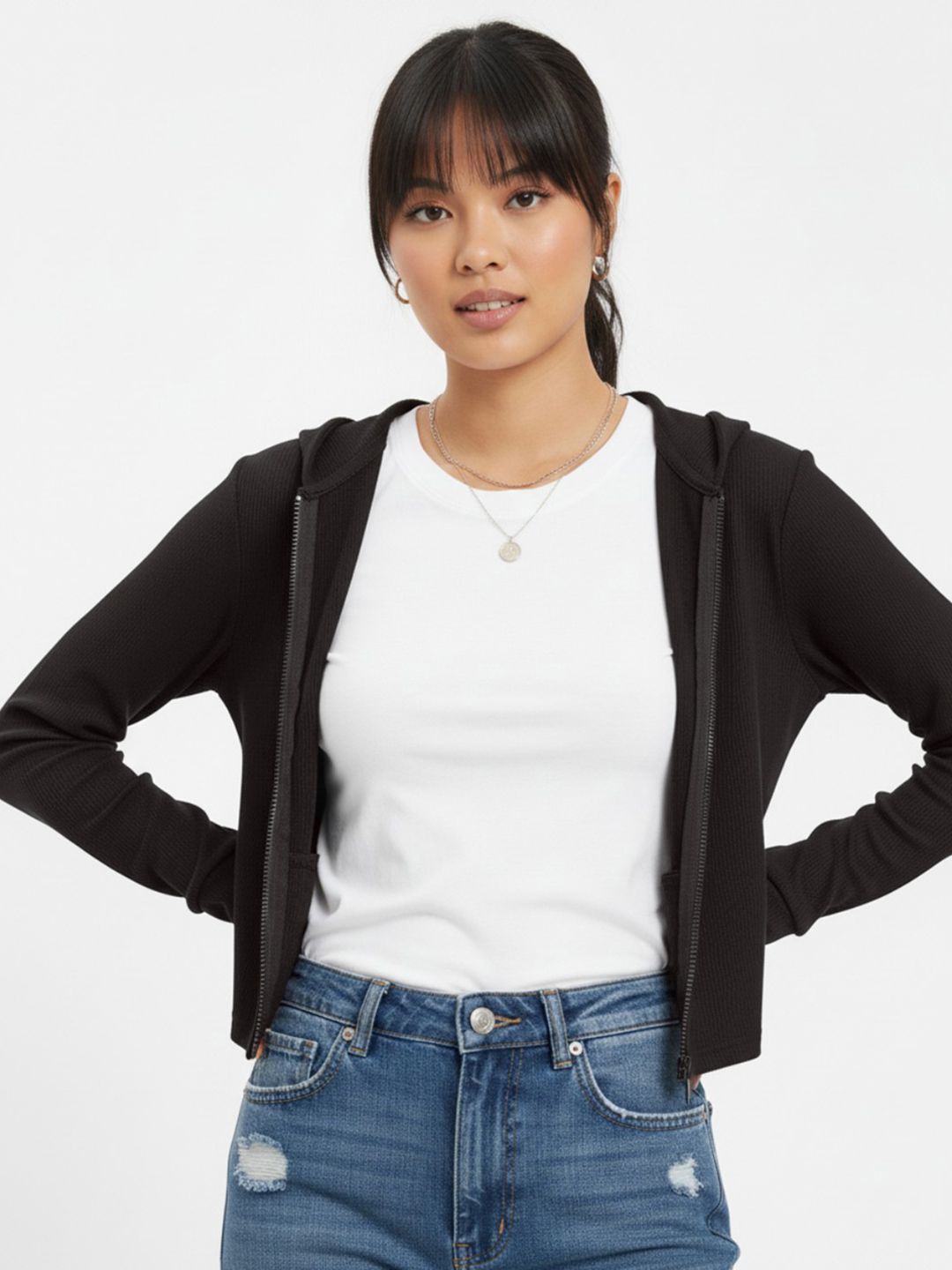 glitchez Hooded Front-Open Ribbed Crop Sweatshirt-picture-30