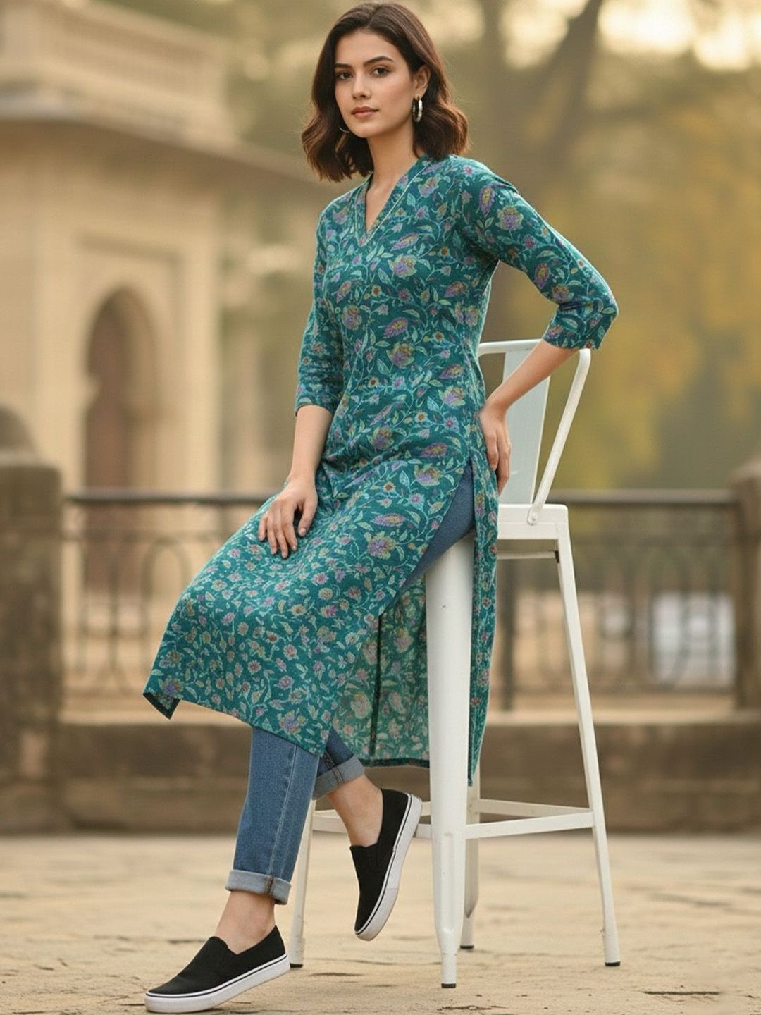 AADVIKA Women Printed Mirror Work Floral Kurta-picture-24