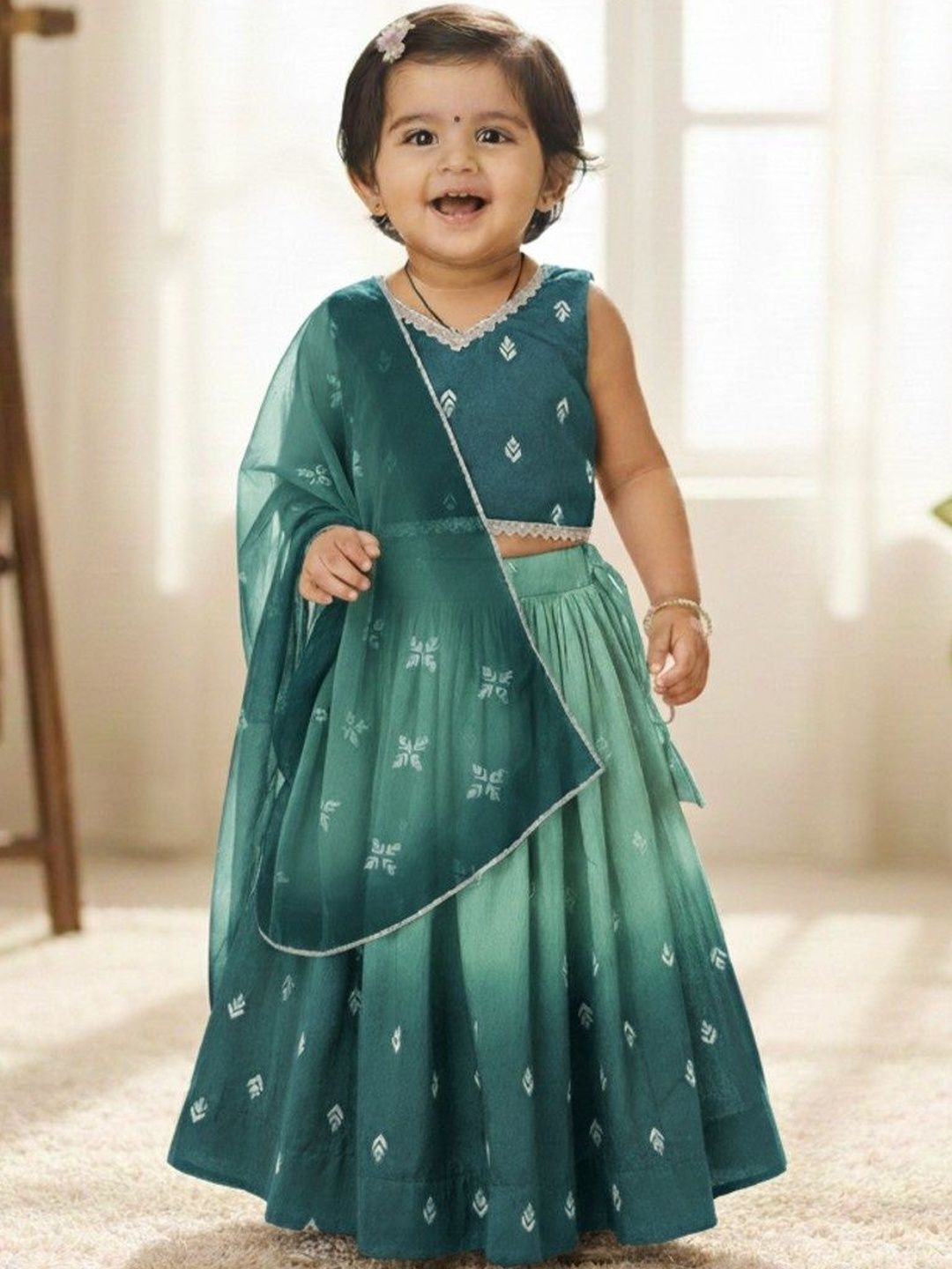 BAESD Girls Embroidered Mukaish Foil Print Ready to Wear Lehenga & Blouse With Dupatta-picture-10