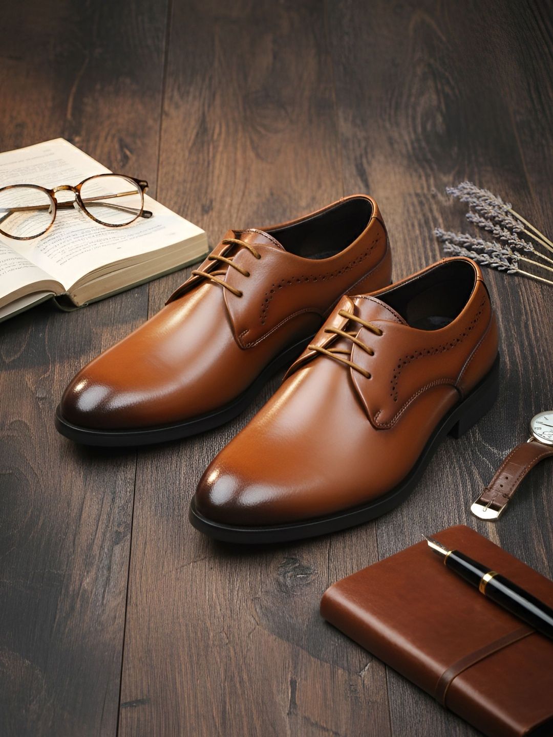 House of Pataudi Men Pointed Toe Lace-Ups Derbys Formal Shoes-picture-21