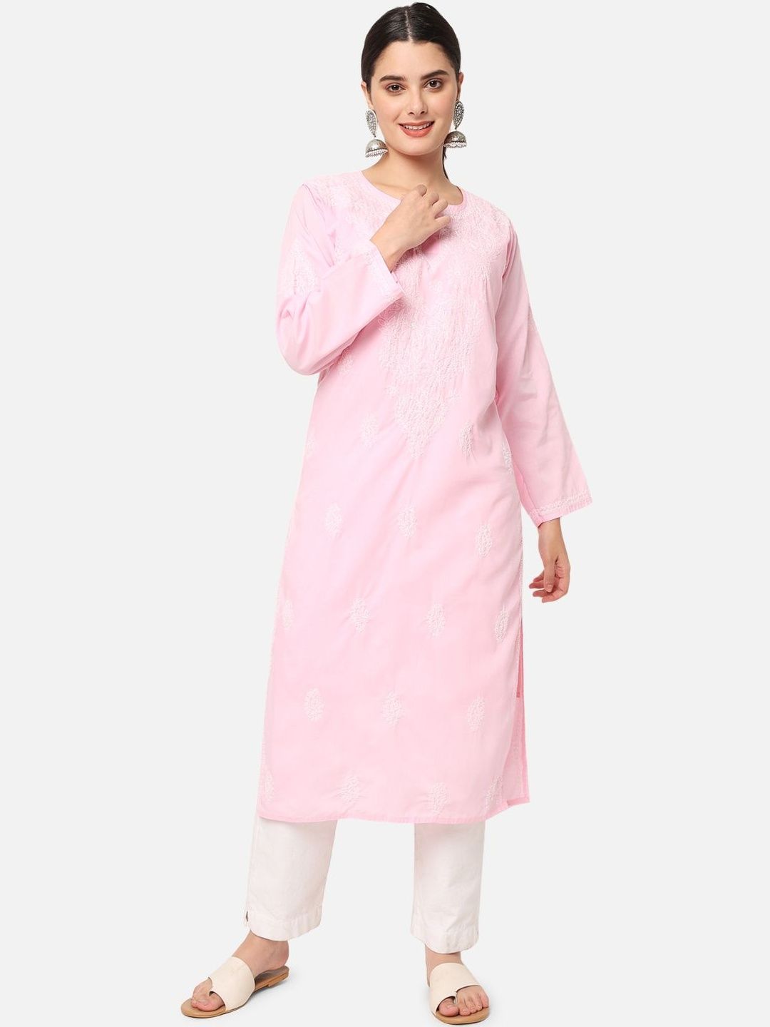 PARAMOUNT CHIKAN Ethnic Motifs Embroidered Chikankari Pure Cotton Chikankari Kurti-picture-11