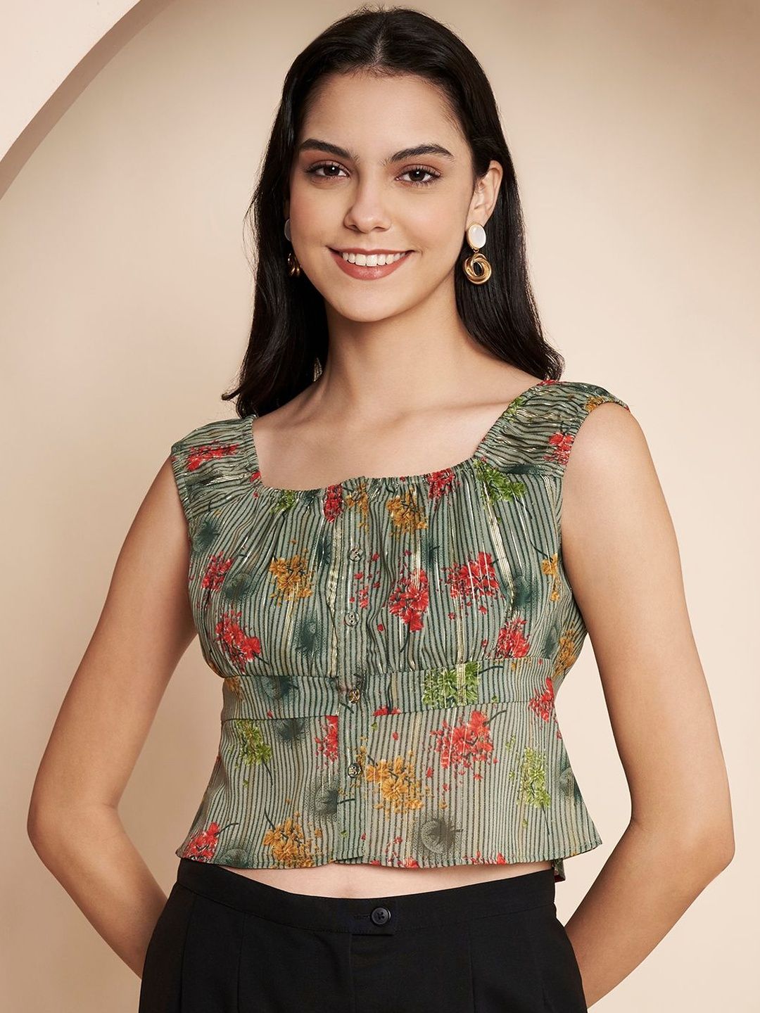 SZN Floral Print Georgette Crop Top-picture-15
