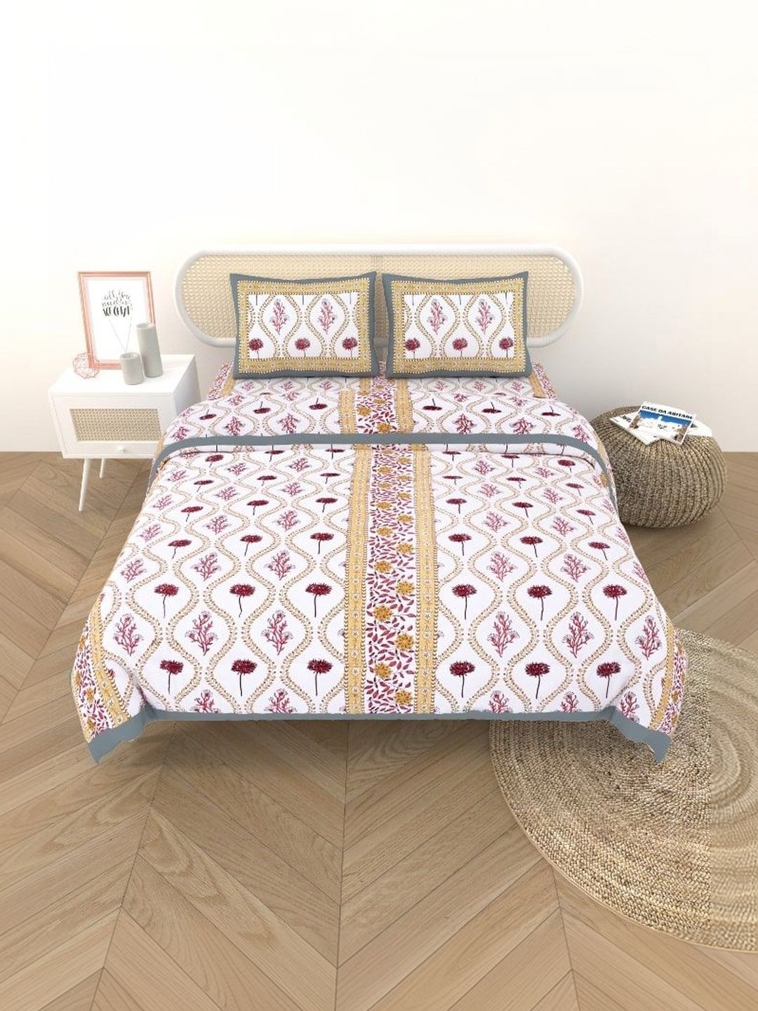 Gulaab Jaipur Red & White Ethnic Motifs Cotton 4 Piece Single Regular Bedding Set-picture-41