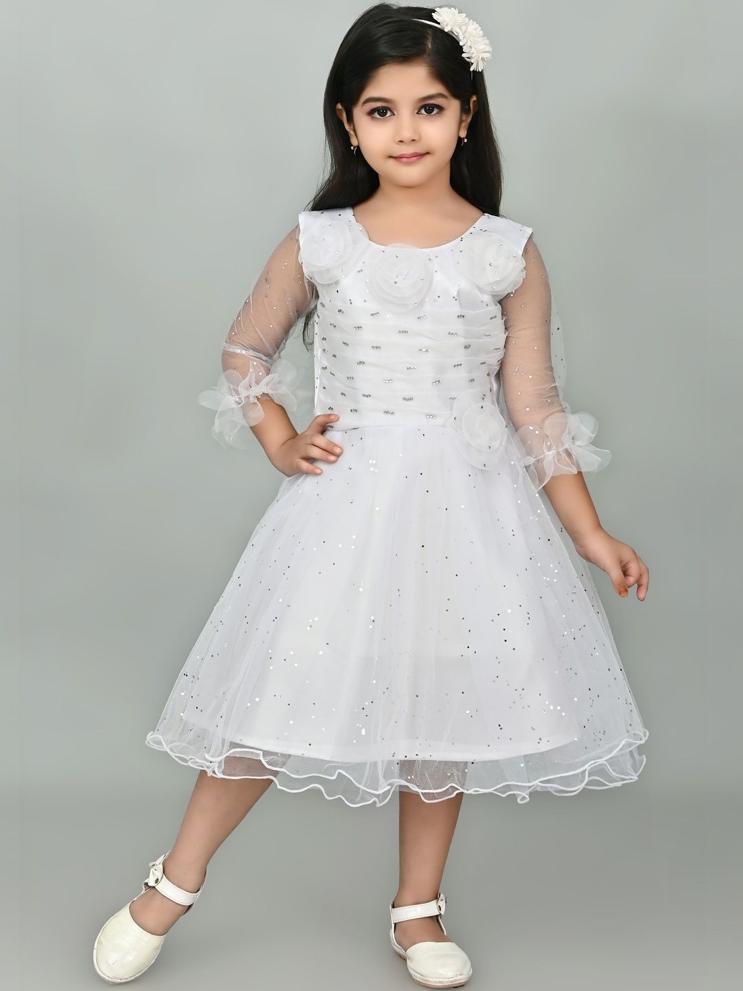 IKONIC FASHION Flutter Sleeve Net Fit & Flare Midi Dress-picture-31