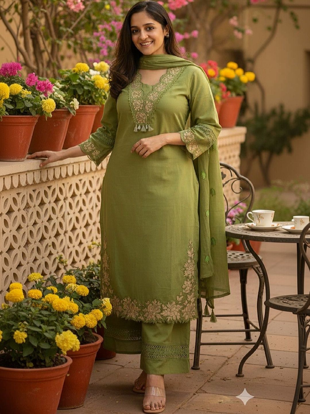 MILAAV Women Floral Embroidered Regular Thread Work Kurta with Palazzos & With Dupatta-picture-25